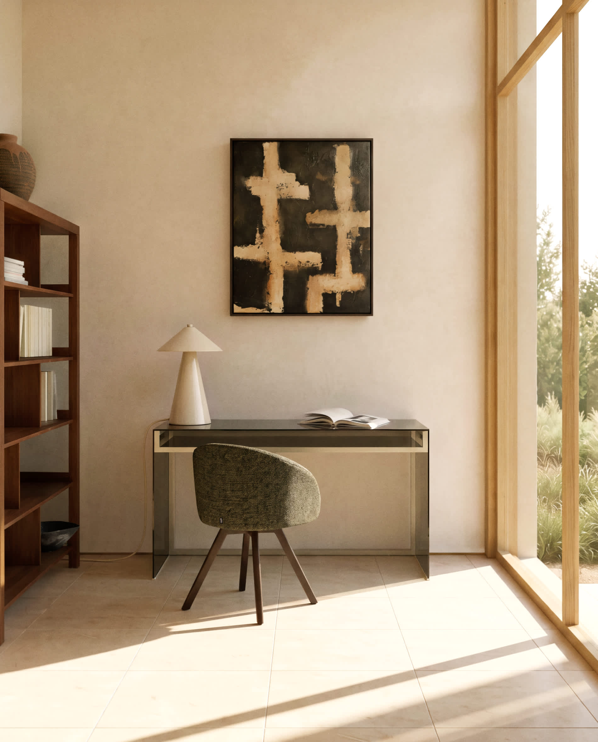 Adile desk in brown tempered glass and brushed steel 142 x 77 cm