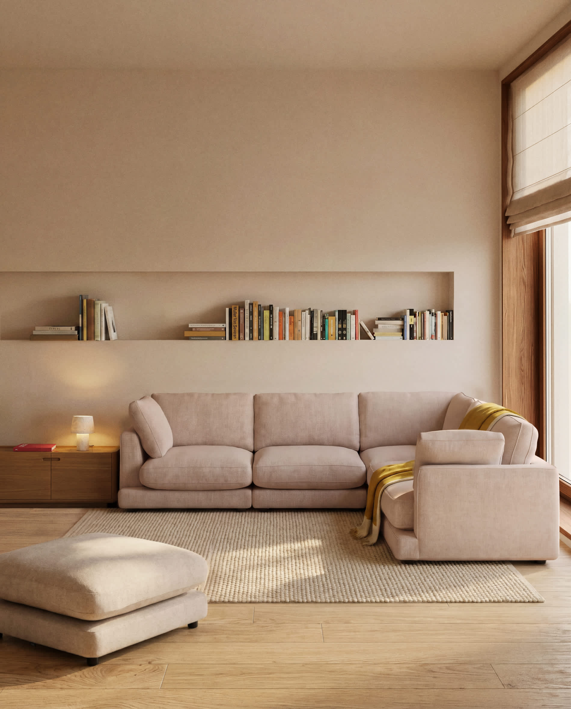 Gala 6-seater corner sofa in beige micro bouclé FSC Mix Credit 300 x 300cm