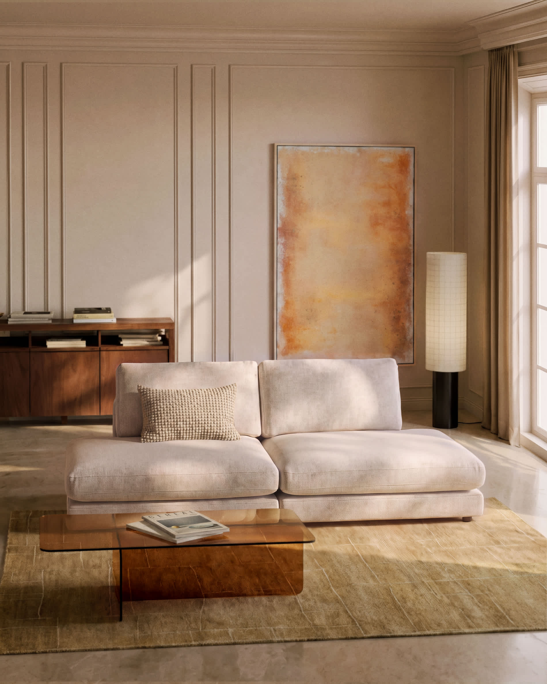 Gala 3-seater modular sofa in beige micro bouclé FSC Mix Credit 240cm