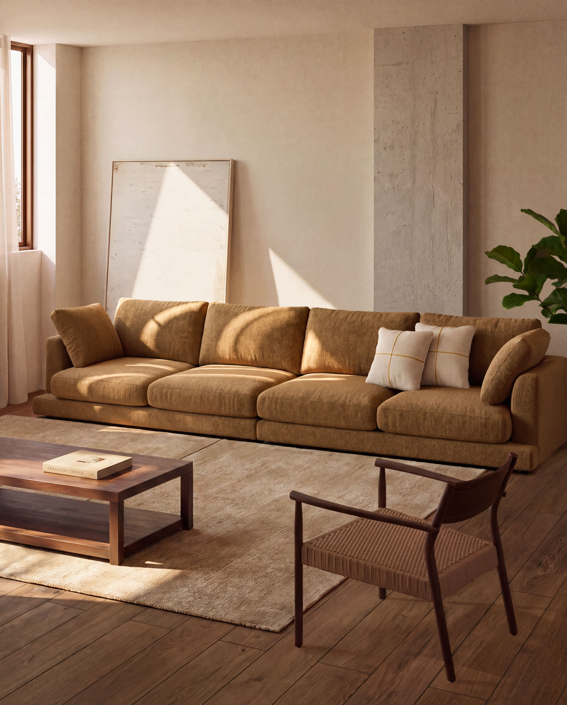 Gala 6-seater sofa in mustard micro bouclé FSC Mix Credit 390cm