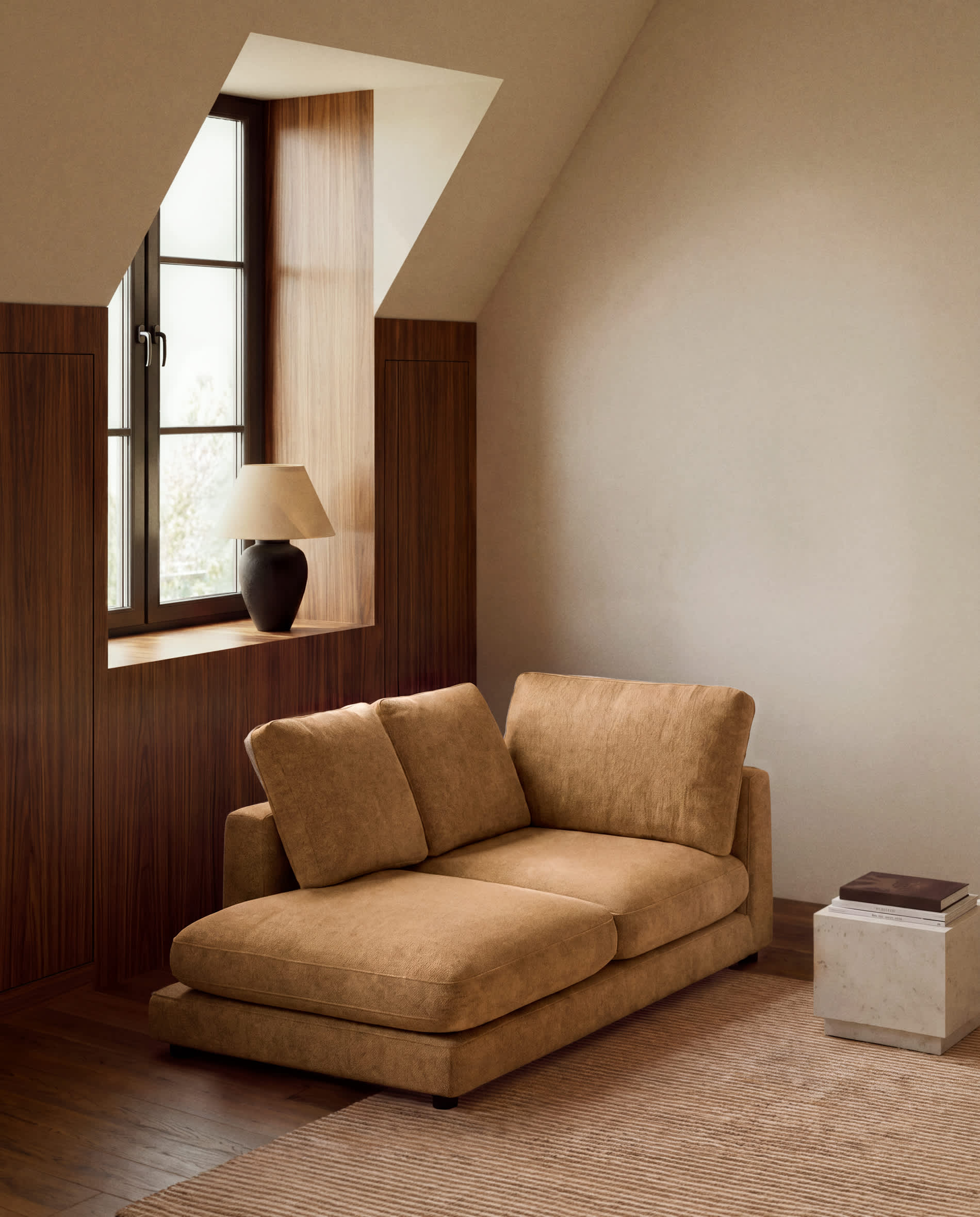 Gala chaise longue module right side in mustard micro bouclé