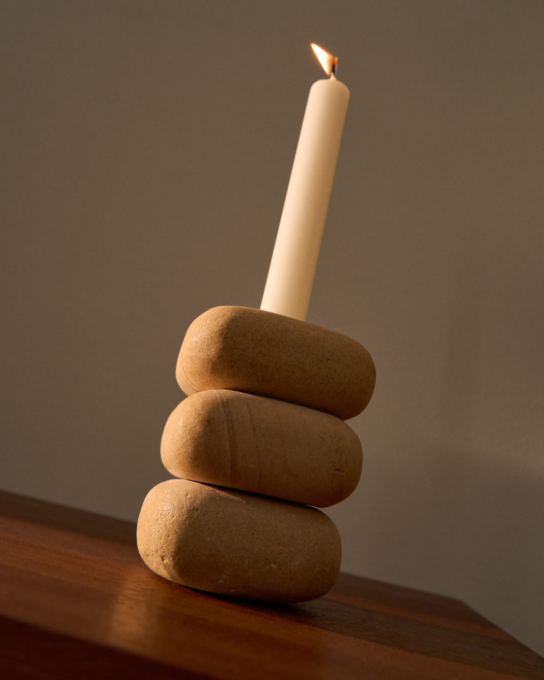 Liren beige sandstone candle holder 11 cm