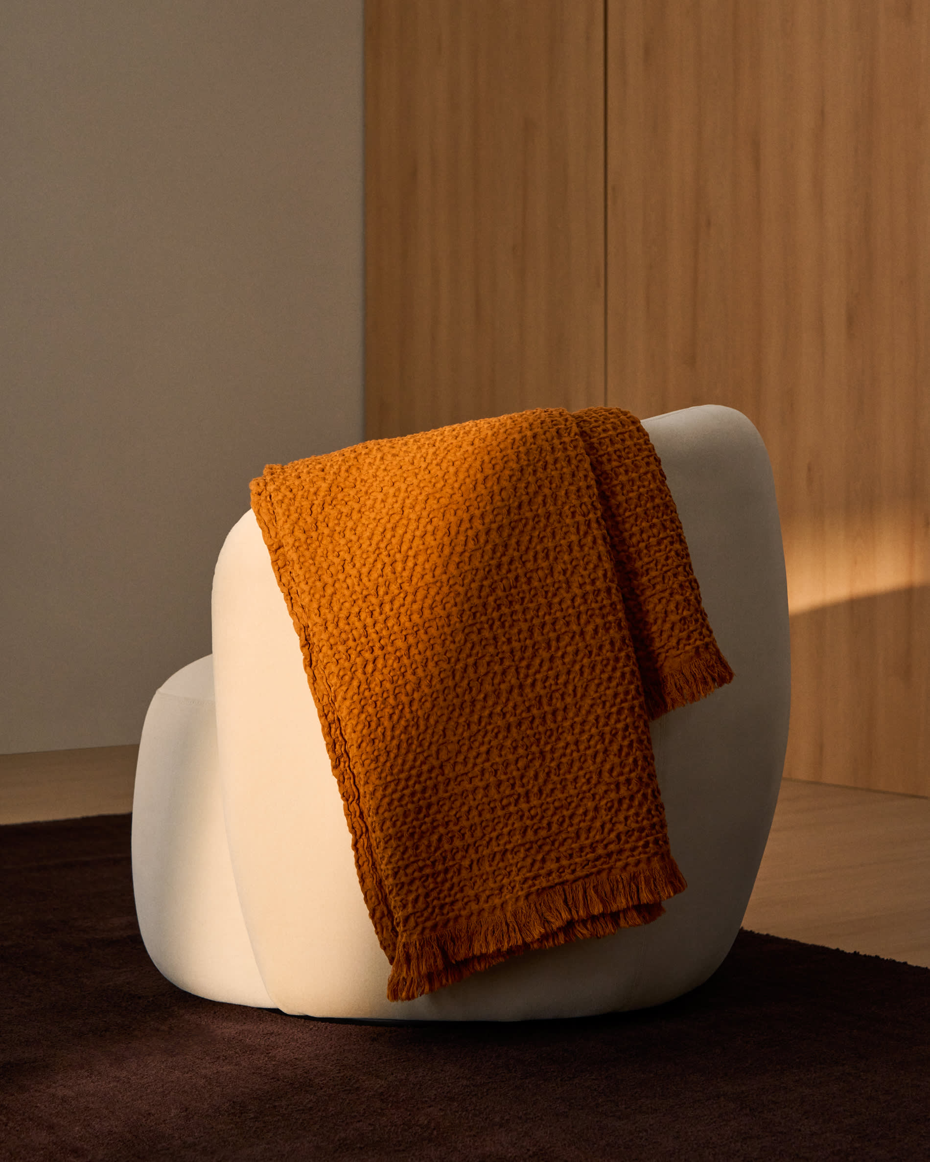 Nulina 100%-cotton waffle mustard blanket 130 x 170 cm