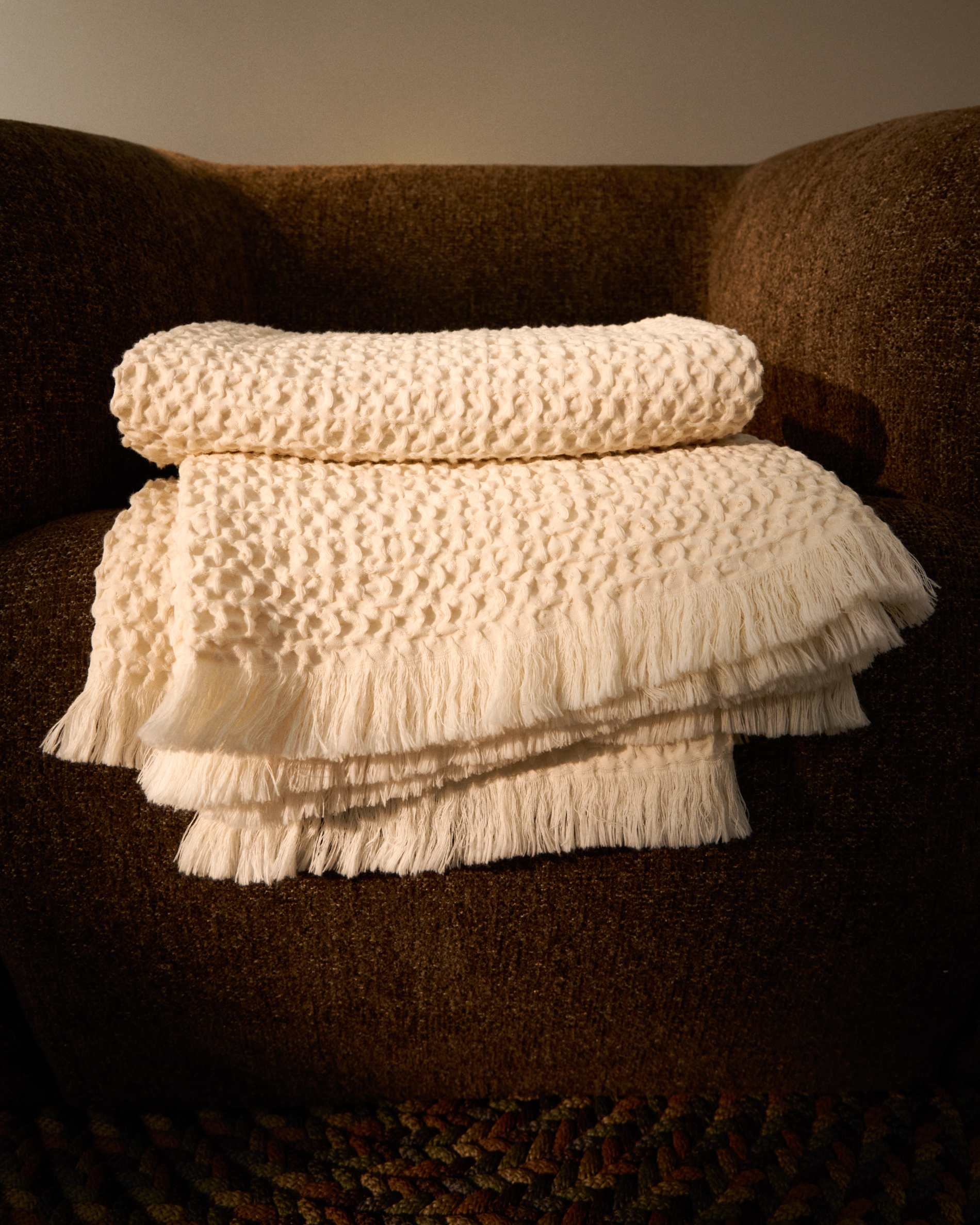 Nulina 100%-cotton ecru waffle blanket 130 x 170 cm