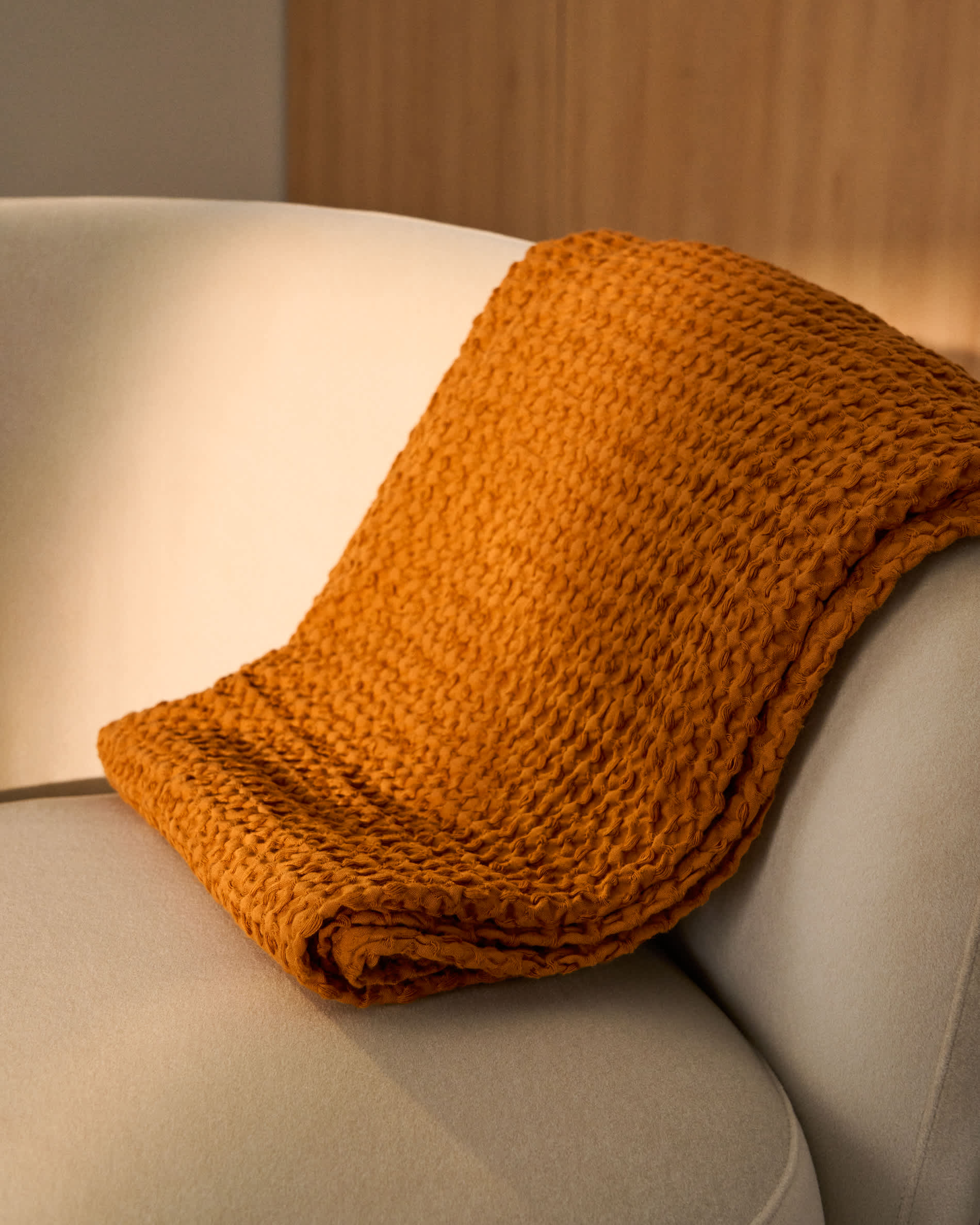 Nulina 100%-cotton waffle mustard blanket 130 x 170 cm