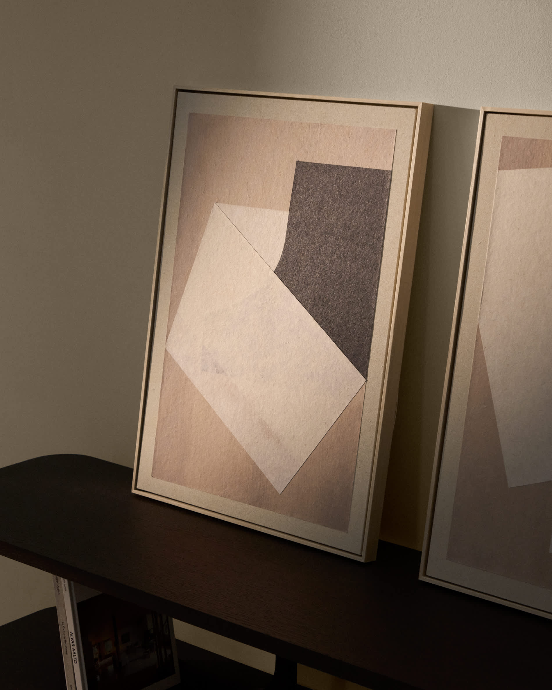 Varo abstract picture in beige linen and paper 50 x 70cm