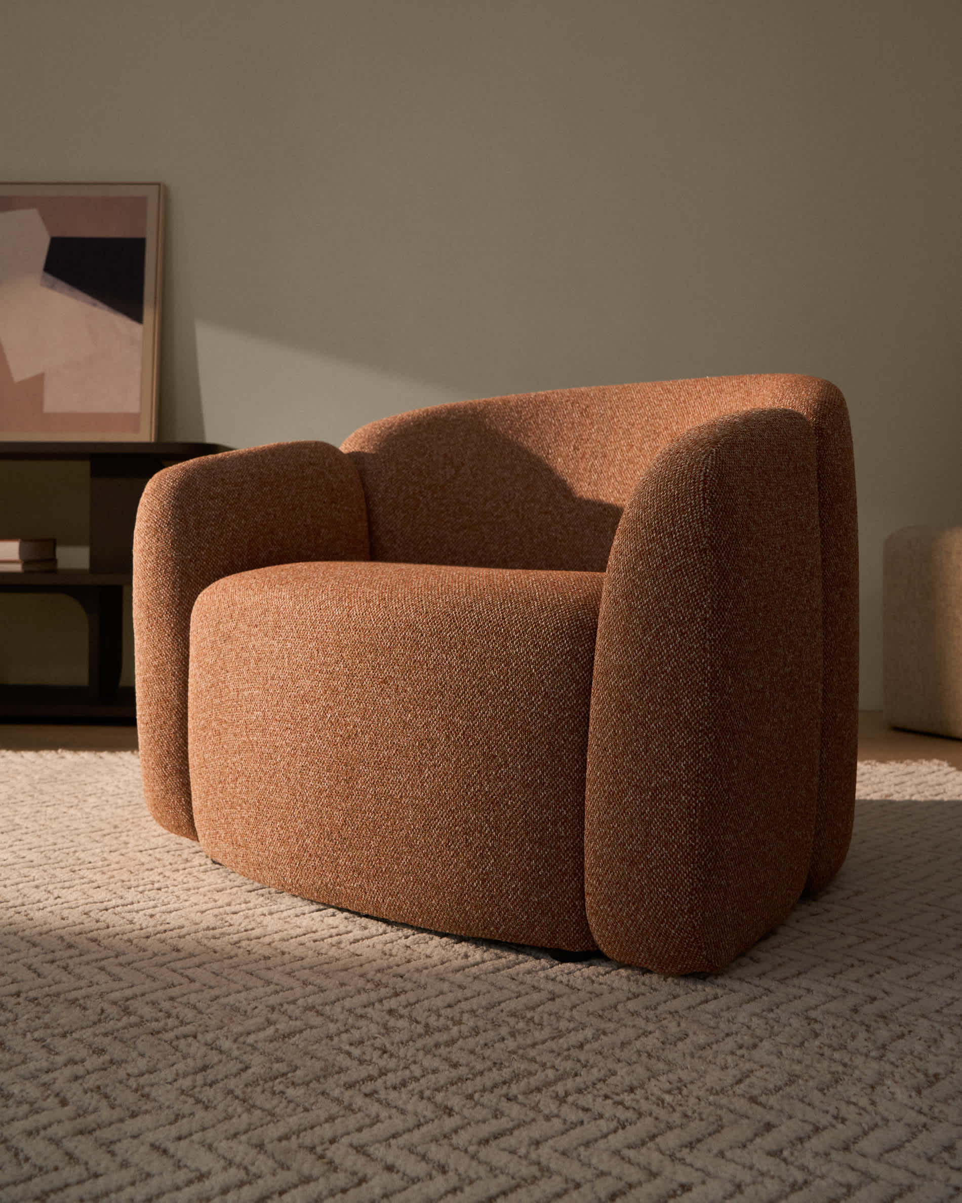 Corvena armchair in terracotta chenille FSC Mix Credit 98 cm