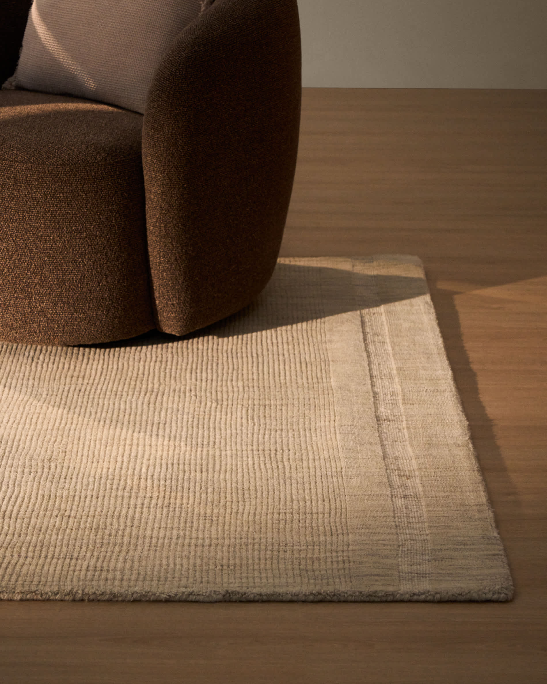 Dalena beige striped jacquard wool rug 230 x 160cm