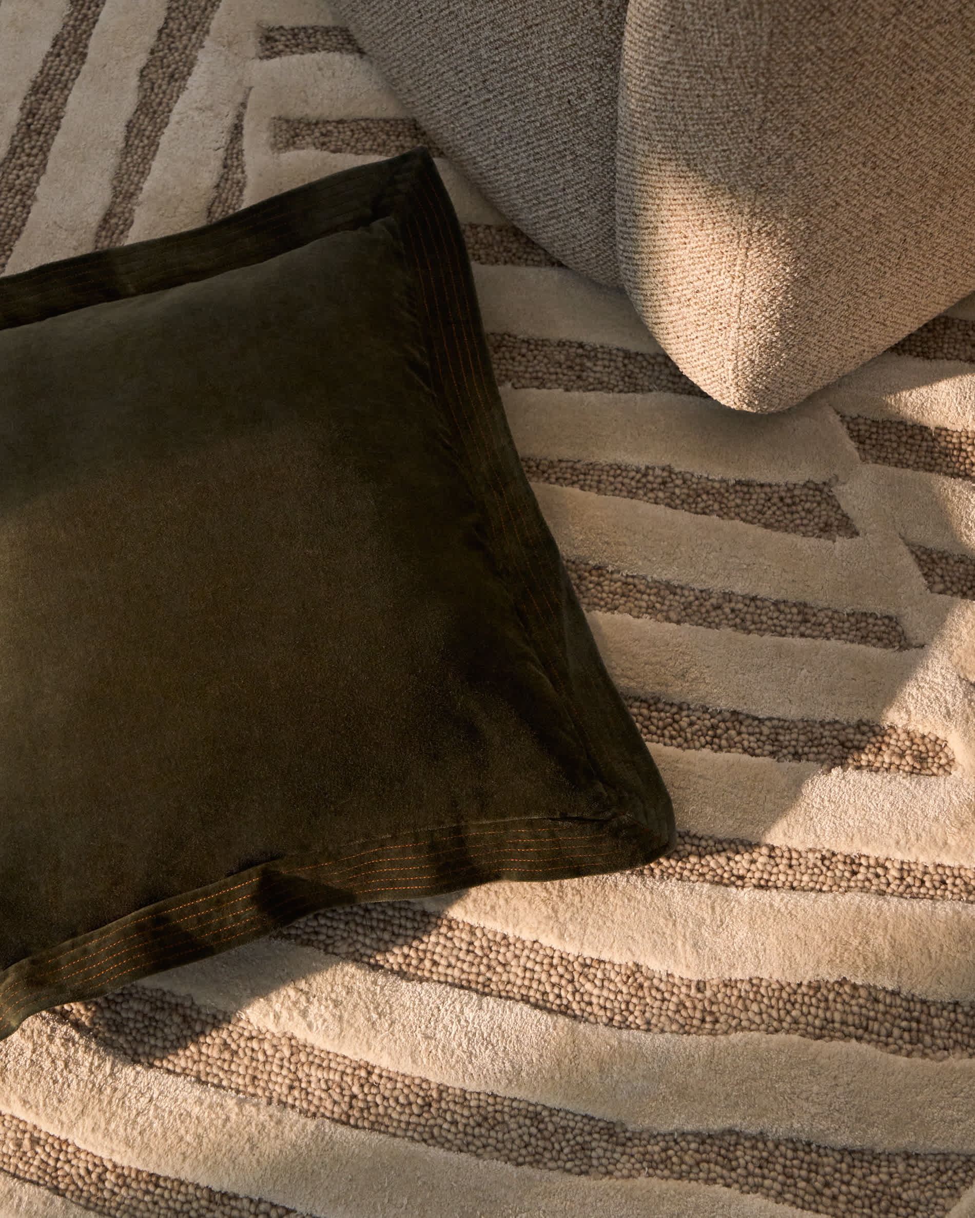 Ladira velvet cushion cover with piping and green embroidered detailing 45 x 45 cm