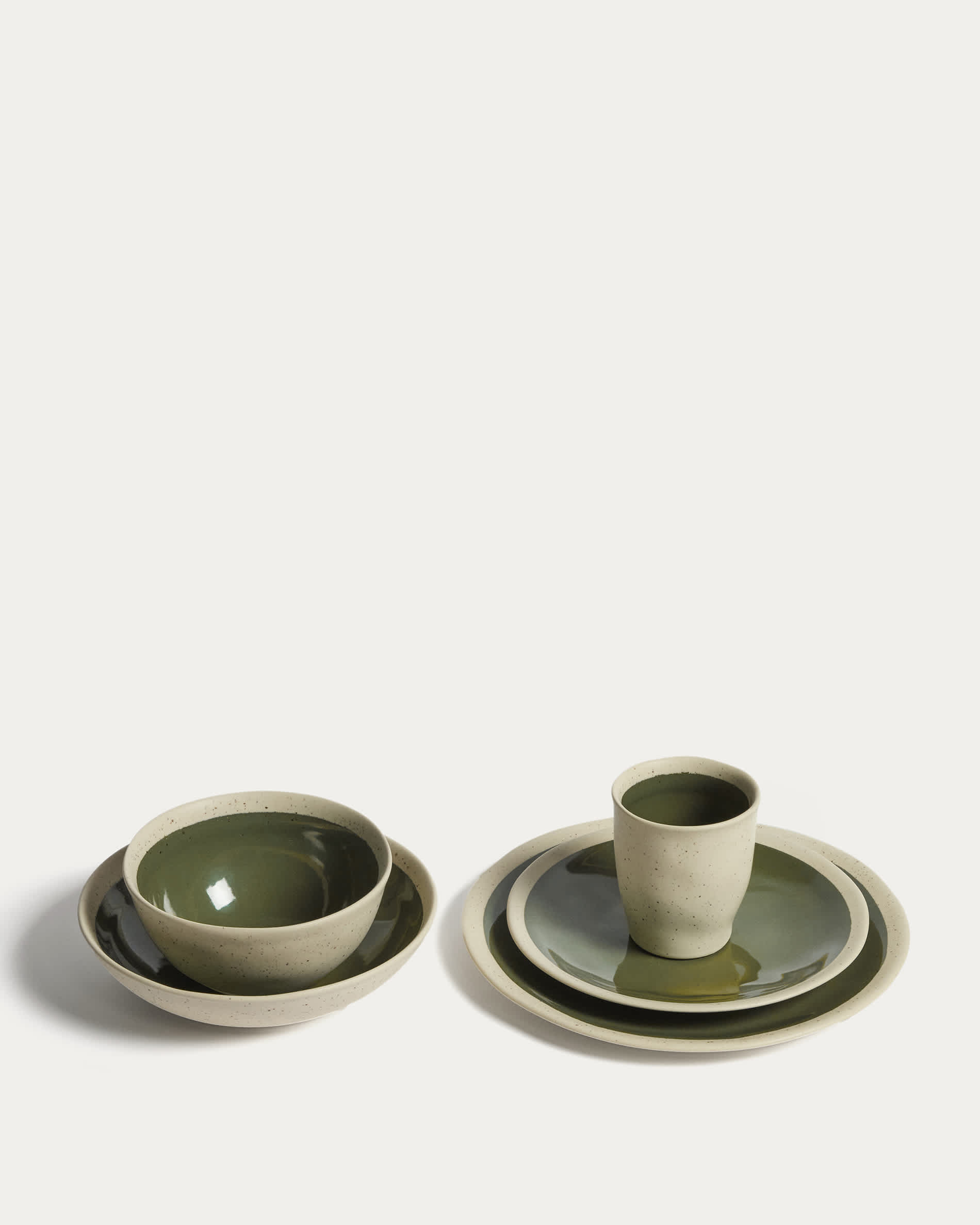 Nale beige ceramic soup bowl with green bottom