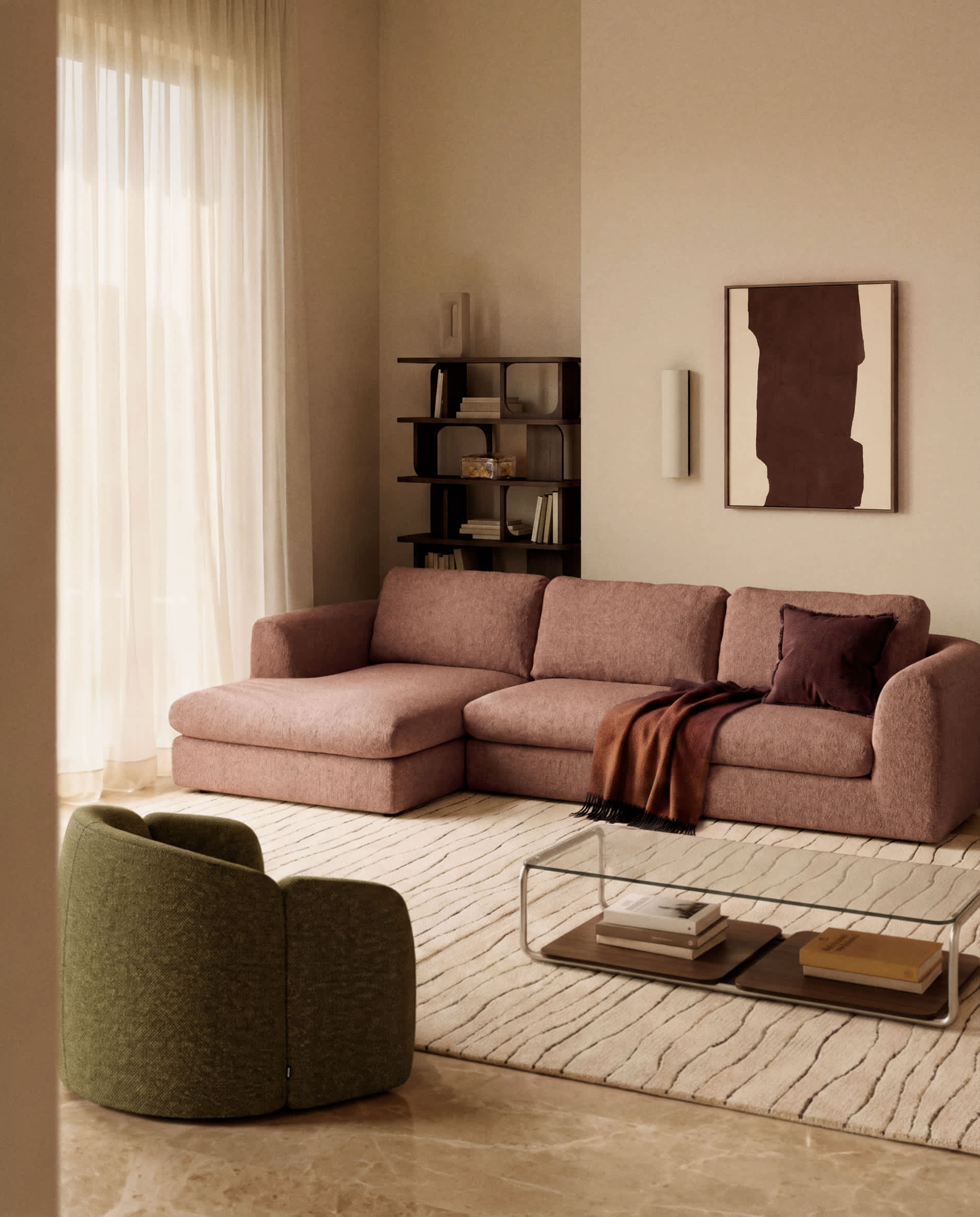 Vera terracotta 4-seater sofa and right-hand chaise longue 322 cm FSC Mix Credit