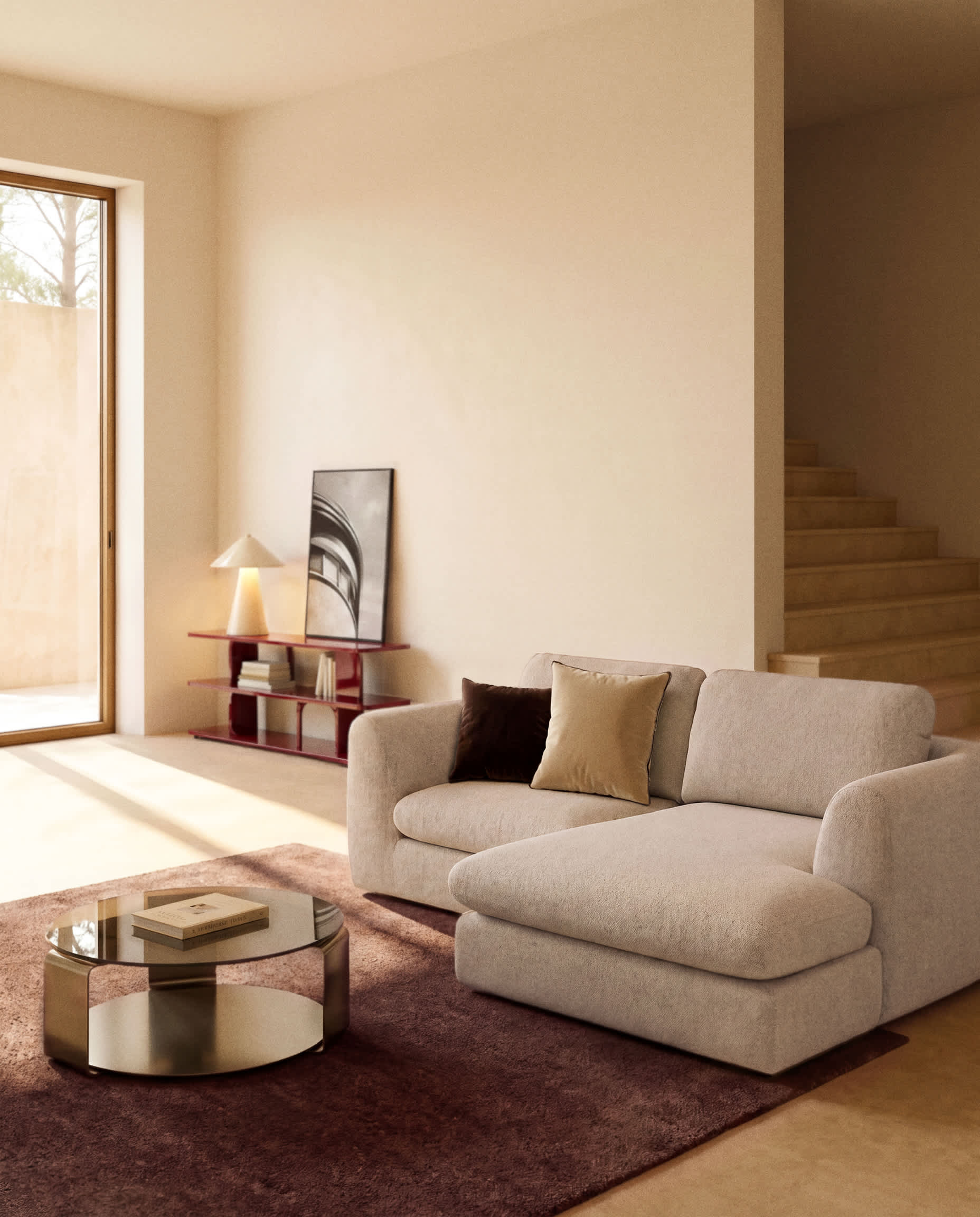 Vera beige 3-seater sofa and right-hand chaise longue 232 cm FSC Mix Credit