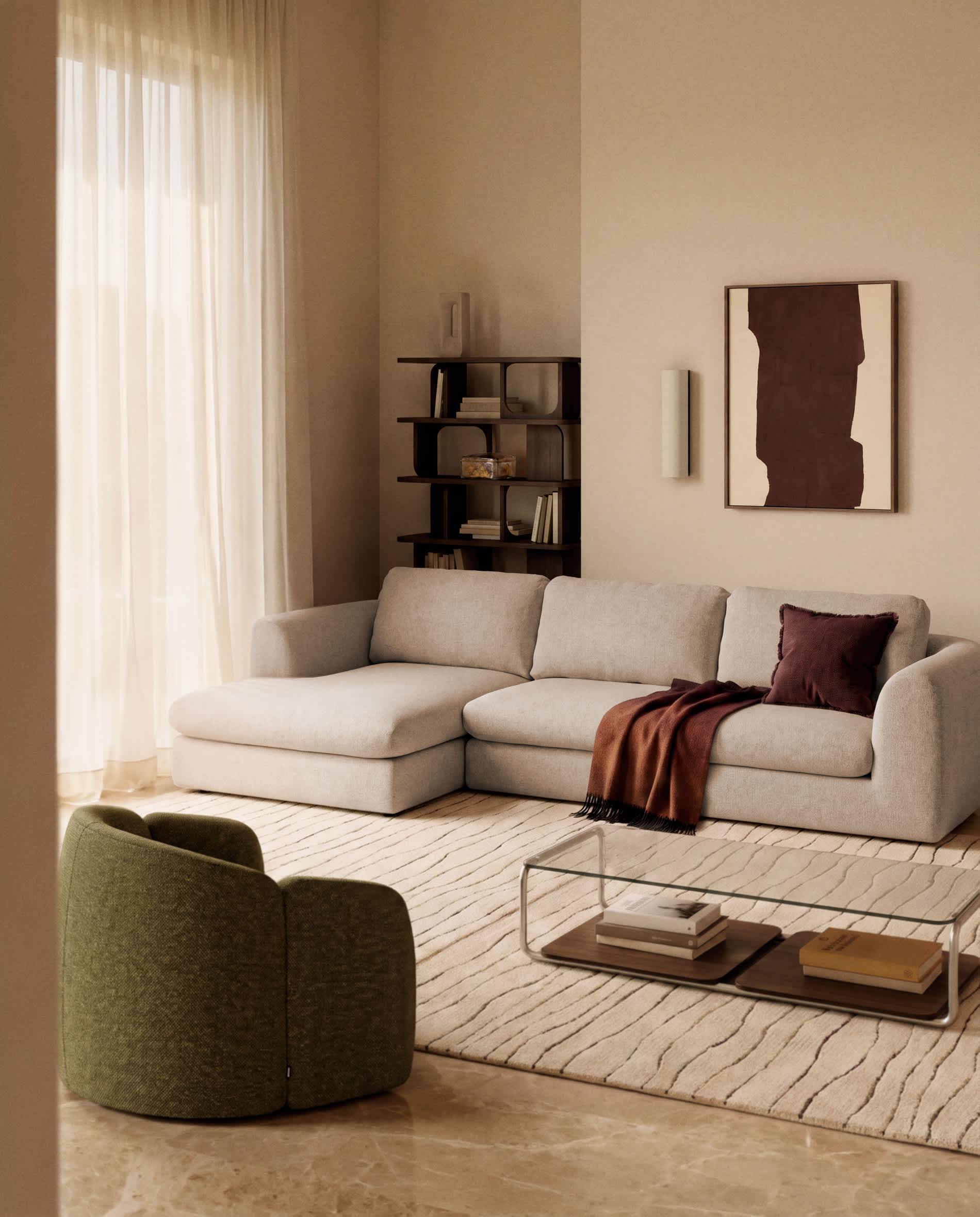 Vera beige 4-seater sofa with left-hand chaise longue 322 cm FSC Mix Credit