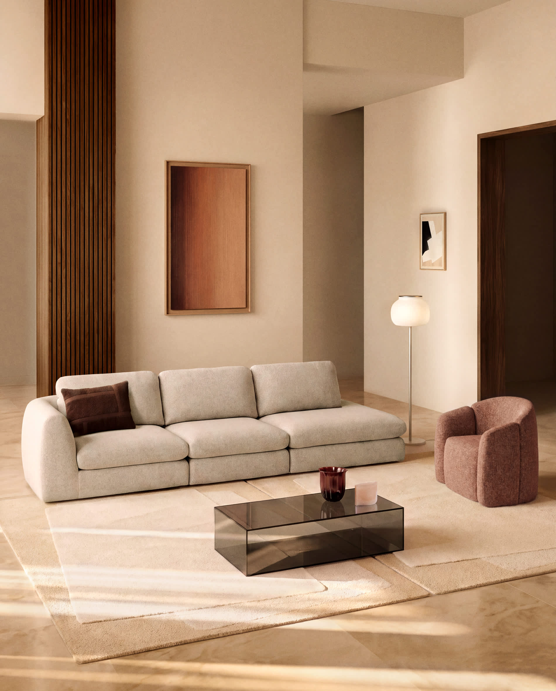 Leruna LED frosted glass and metal floor lamp with galvanised finish