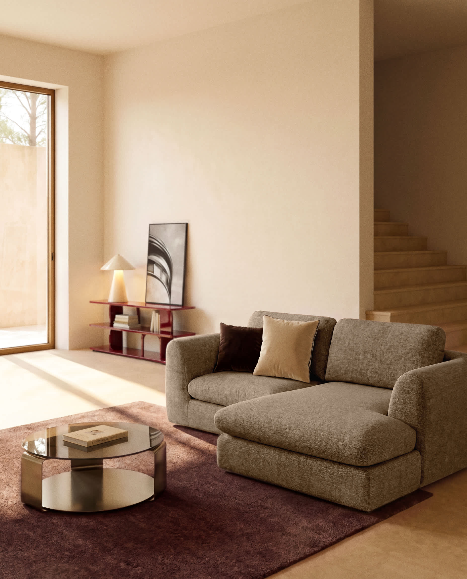 Vera light brown 3-seater sofa and right-hand chaise longue 232 cm FSC Mix Credit