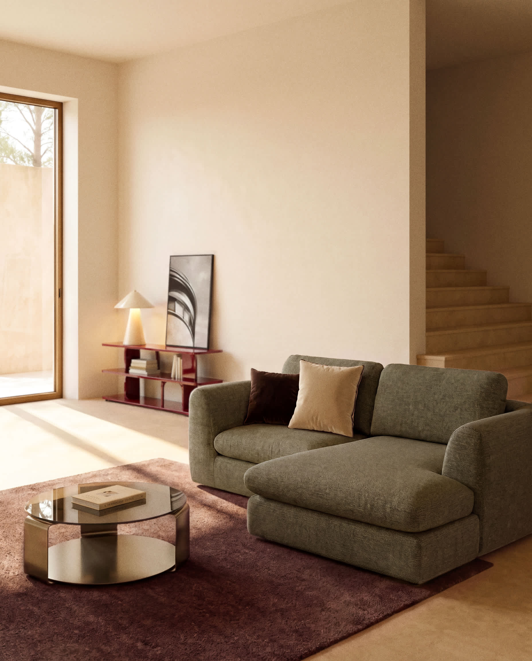Vera olive green 3-seater sofa with left chaise longue 232 cm FSC Mix Credit