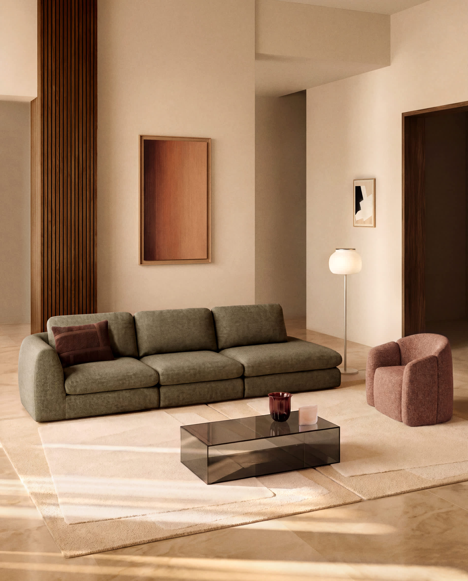 Vera olive green 4-seater sofa with left-hand end section 325 cm FSC Mix Credit