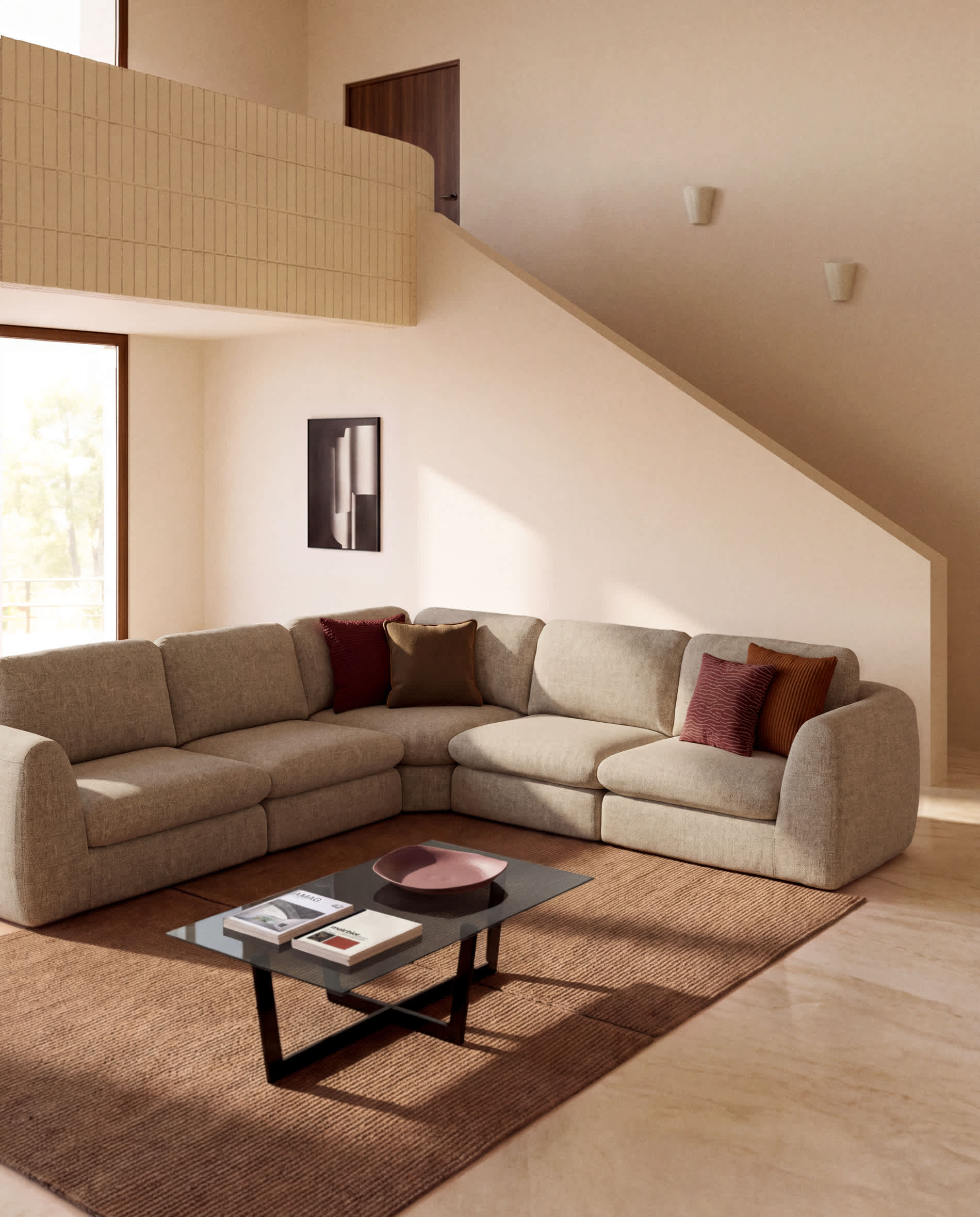 Vera light brown 5-seater corner sofa 330 x 330 cm FSC Mix Credit