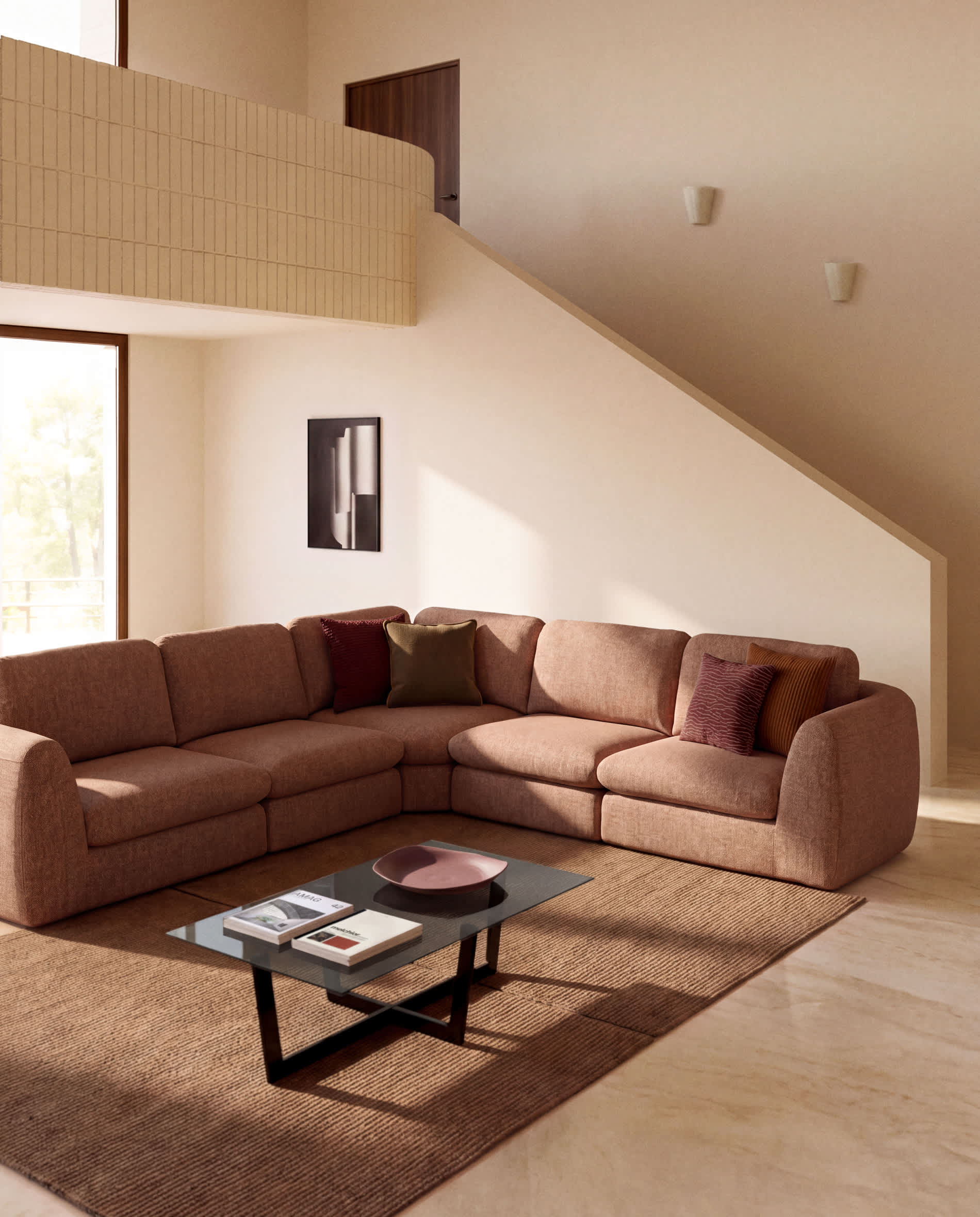Vera terracotta 5-seater corner sofa 330 x 330 cm FSC Mix Credit