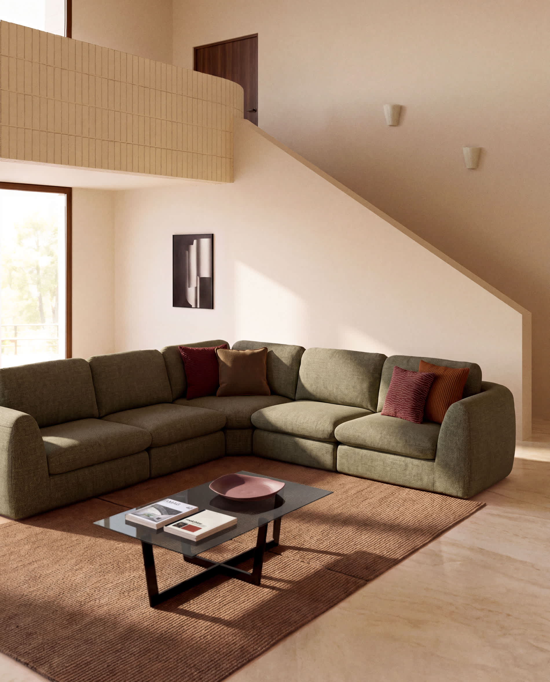 Vera olive green 5-seater corner sofa 330 x 330 cm FSC Mix Credit