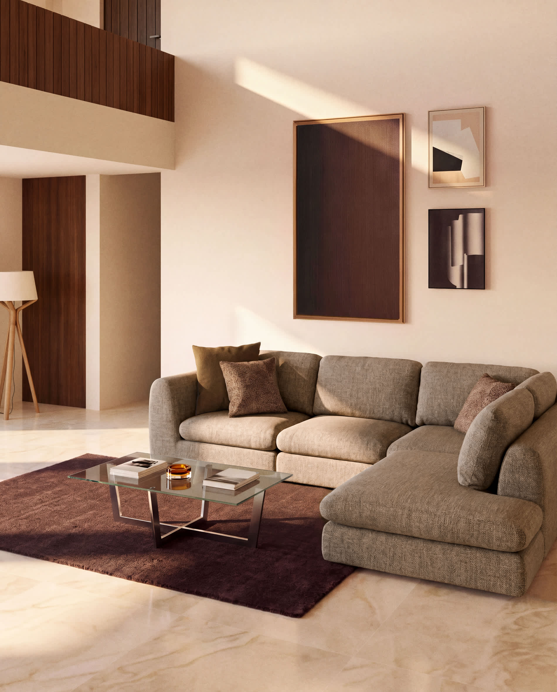 Vera light brown 5-seater corner sofa left-hand end section 245 x 330 cm FSC Mix Credit