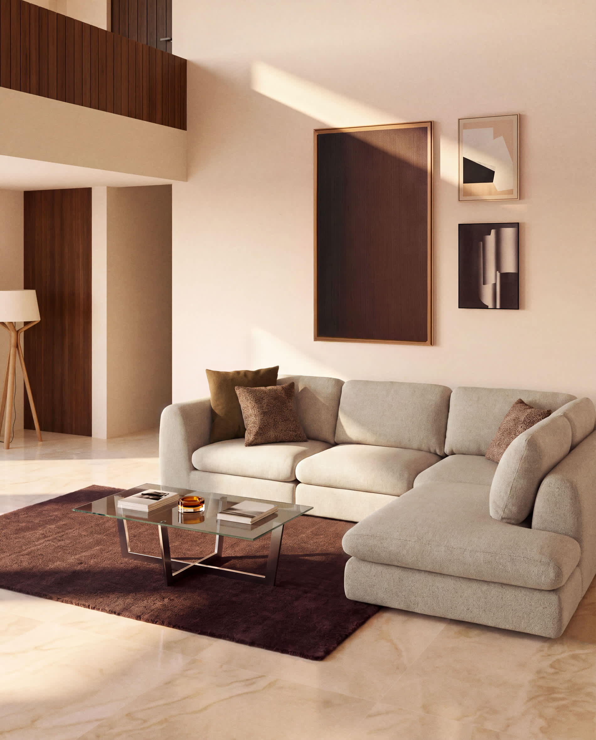 Vera beige 5-seater corner sofa left-hand end section 245 x 330 cm FSC Mix Credit