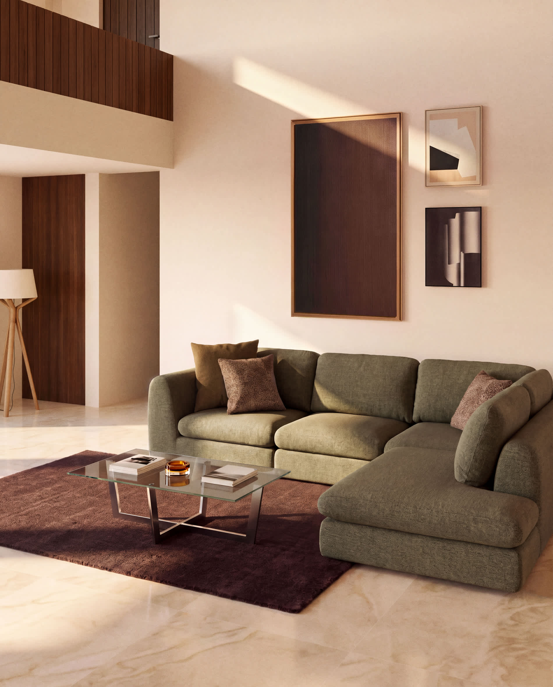 Vera olive green 5-seater corner sofa with right-hand end section 330 x 245 cm FSC Mix Credit
