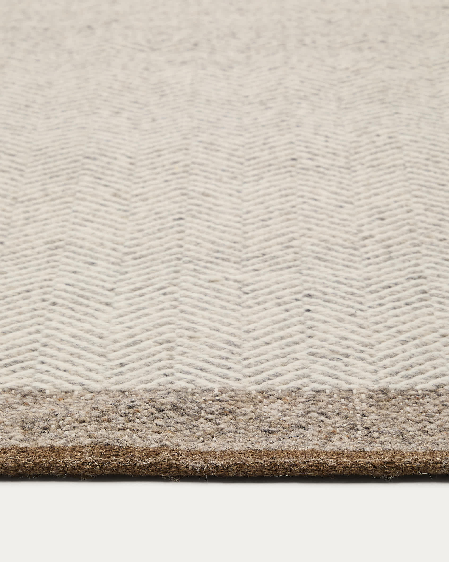 Nifelia beige wool jacquard runner rug 200 x 80cm