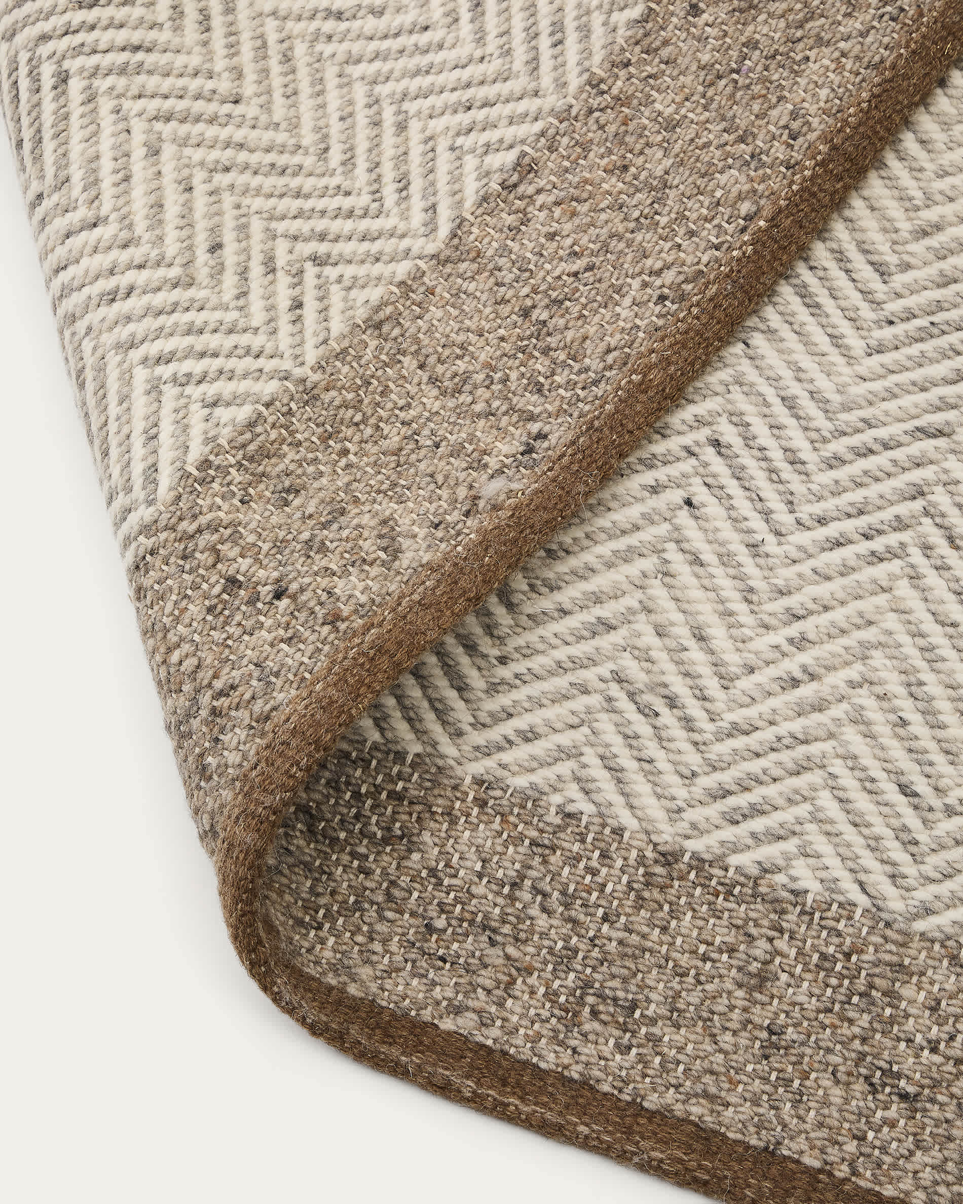 Nifelia beige wool jacquard runner rug 200 x 80cm
