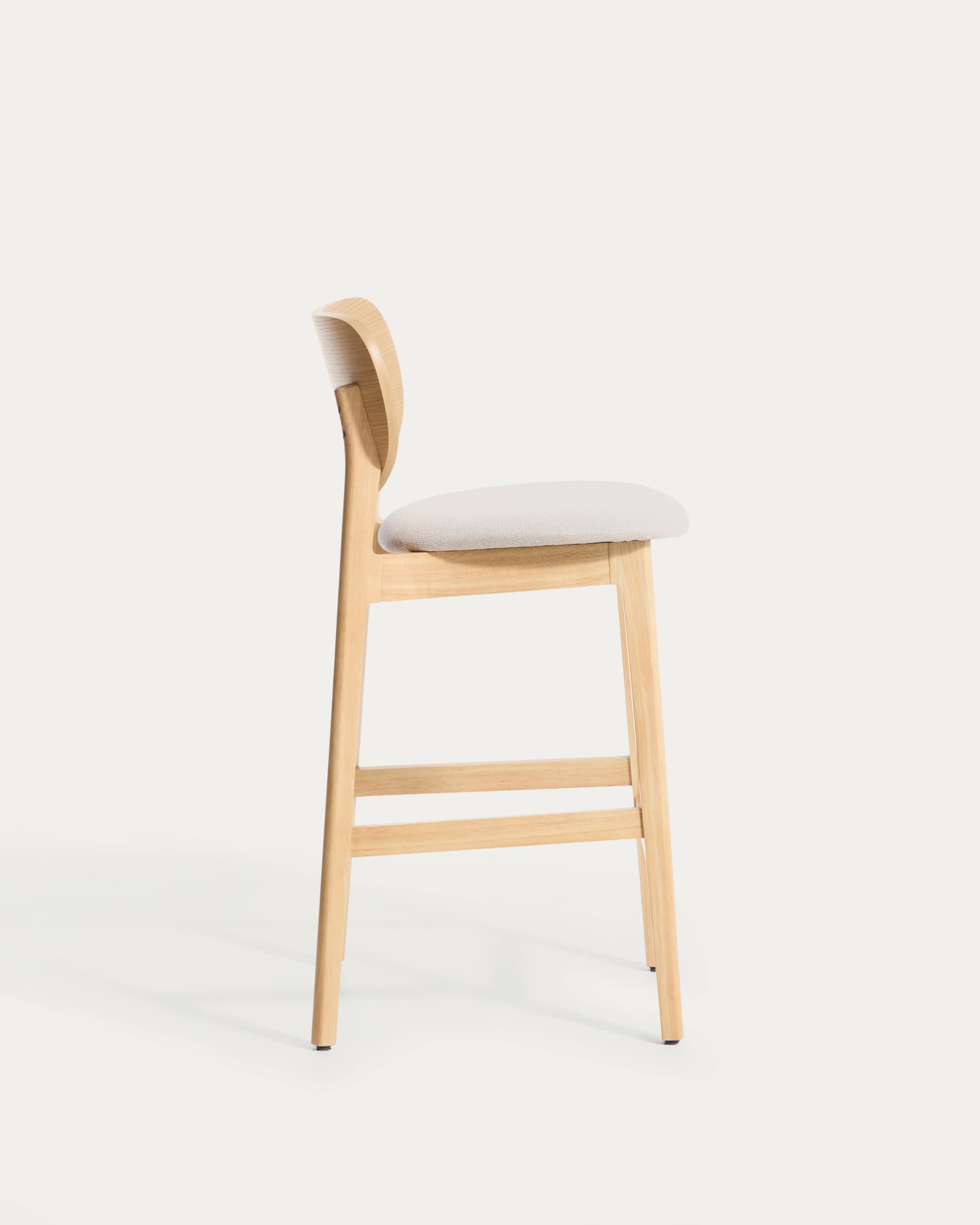 Ludara stool in oak veneer and beige chenille 65cm