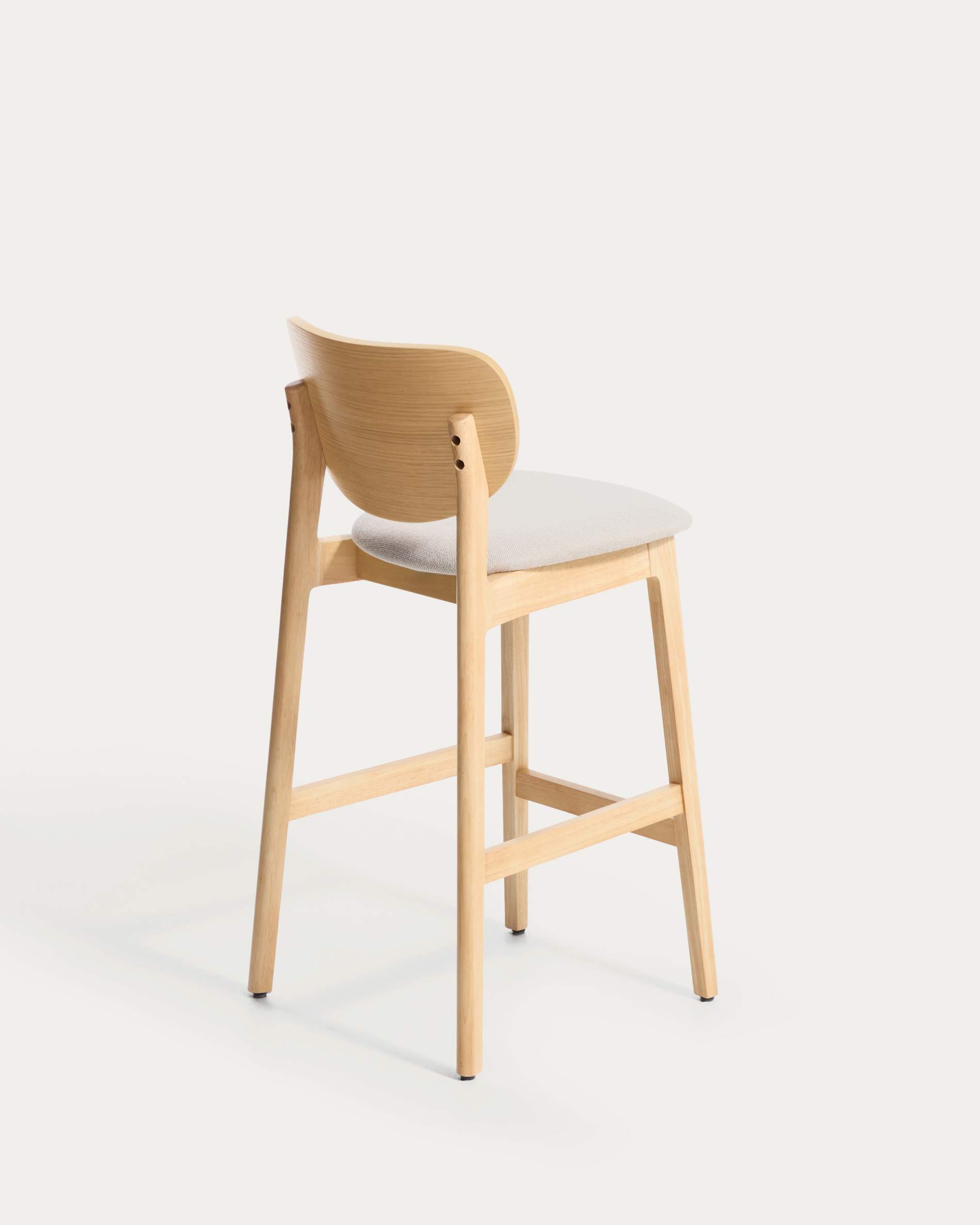 Ludara stool in oak veneer and beige chenille 65cm