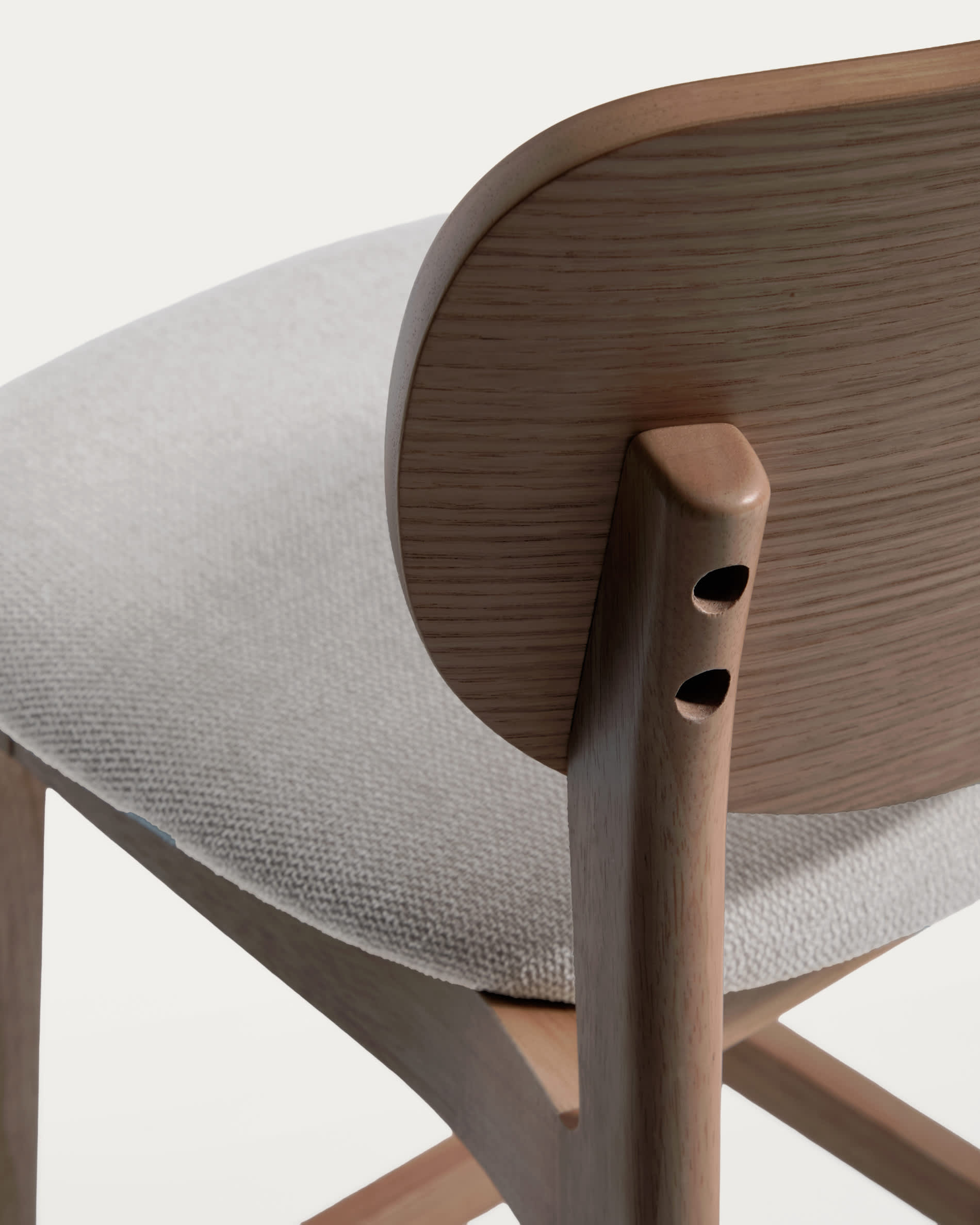 Ludara stool in oak veneer with walnut finish and brown chenille 65cm