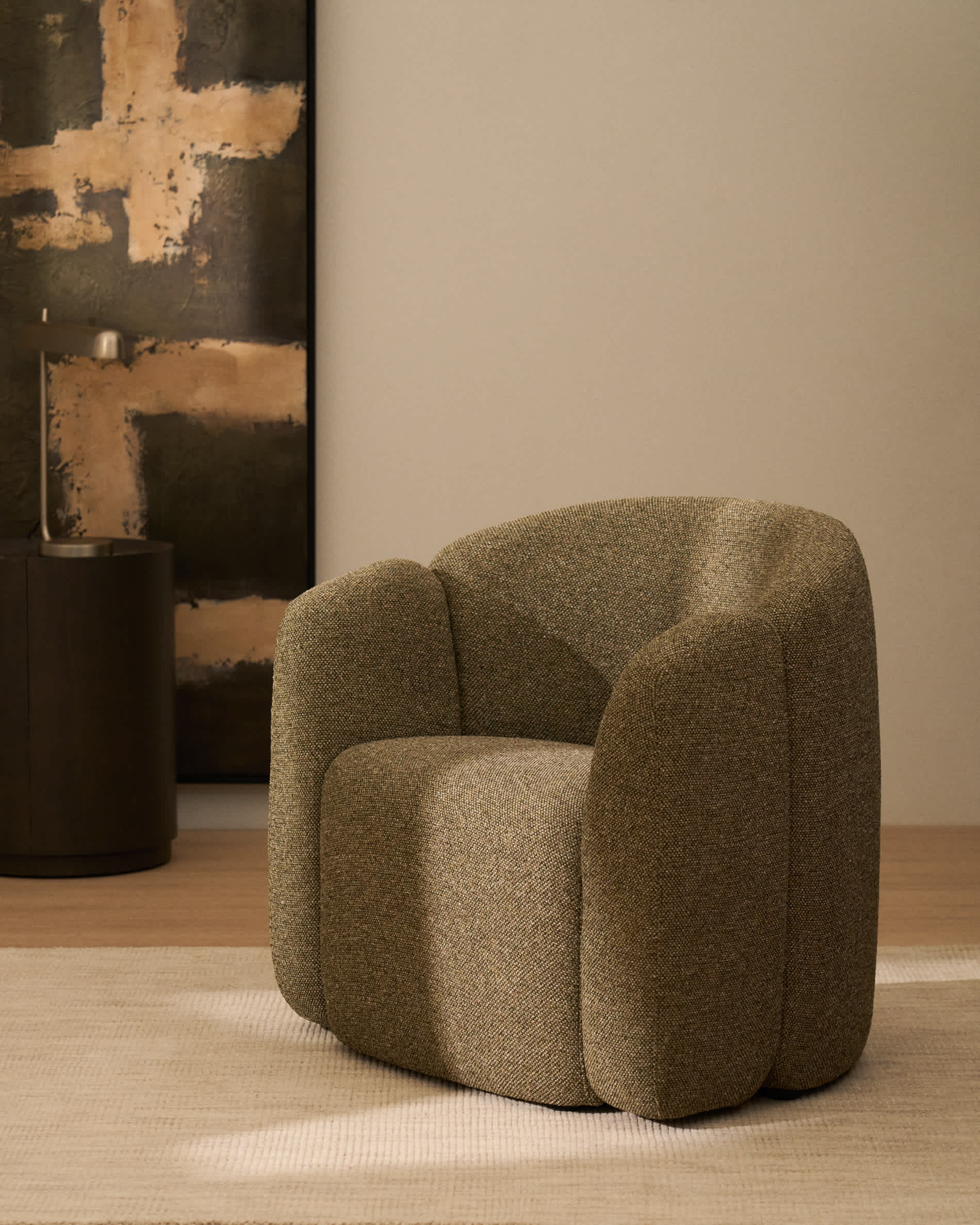 Corvena armchair in olive green chenille FSC Mix Credit 85 cm