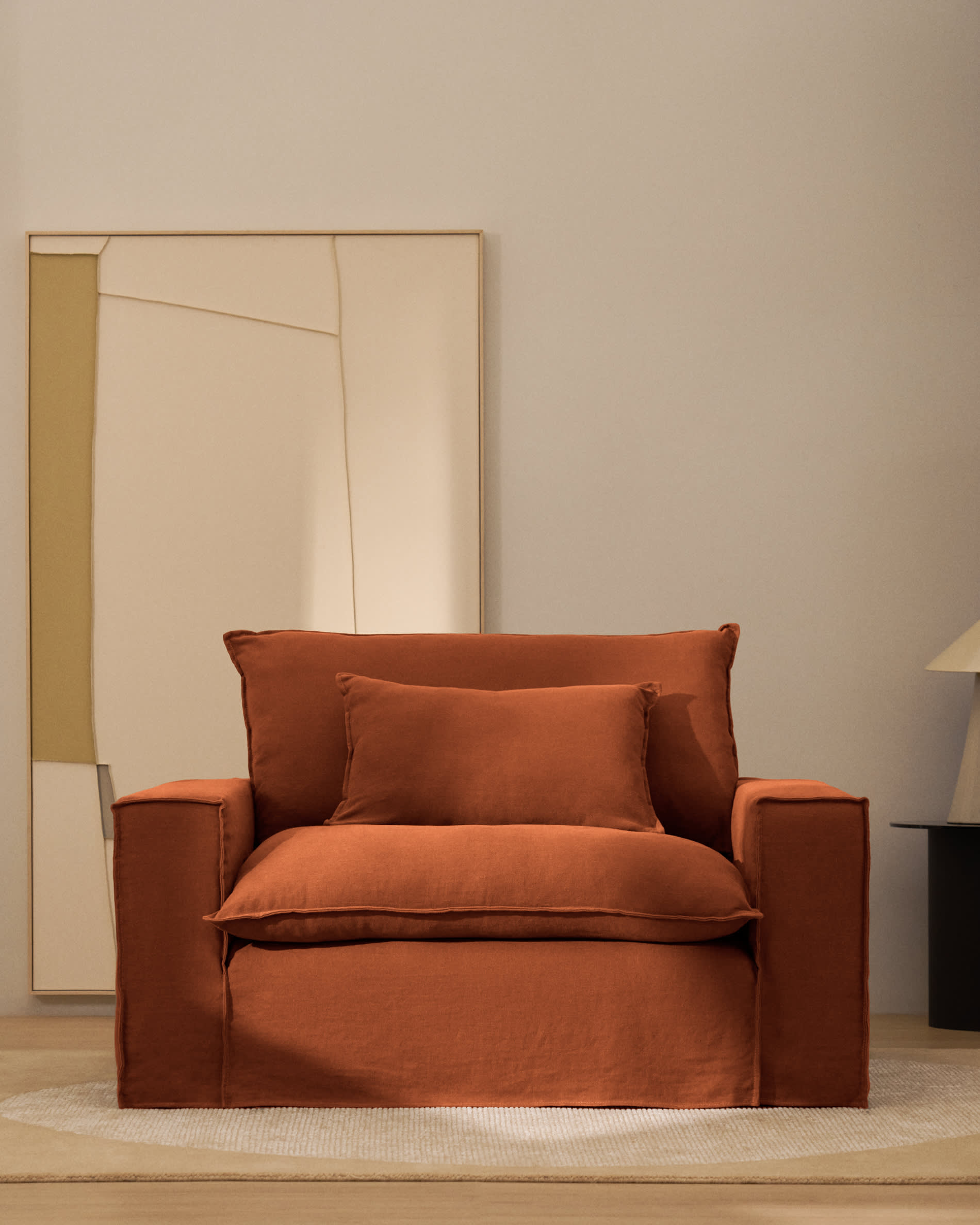Anarela 100% terracotta linen armchair with removable cover 150cm FSC Mix Credit