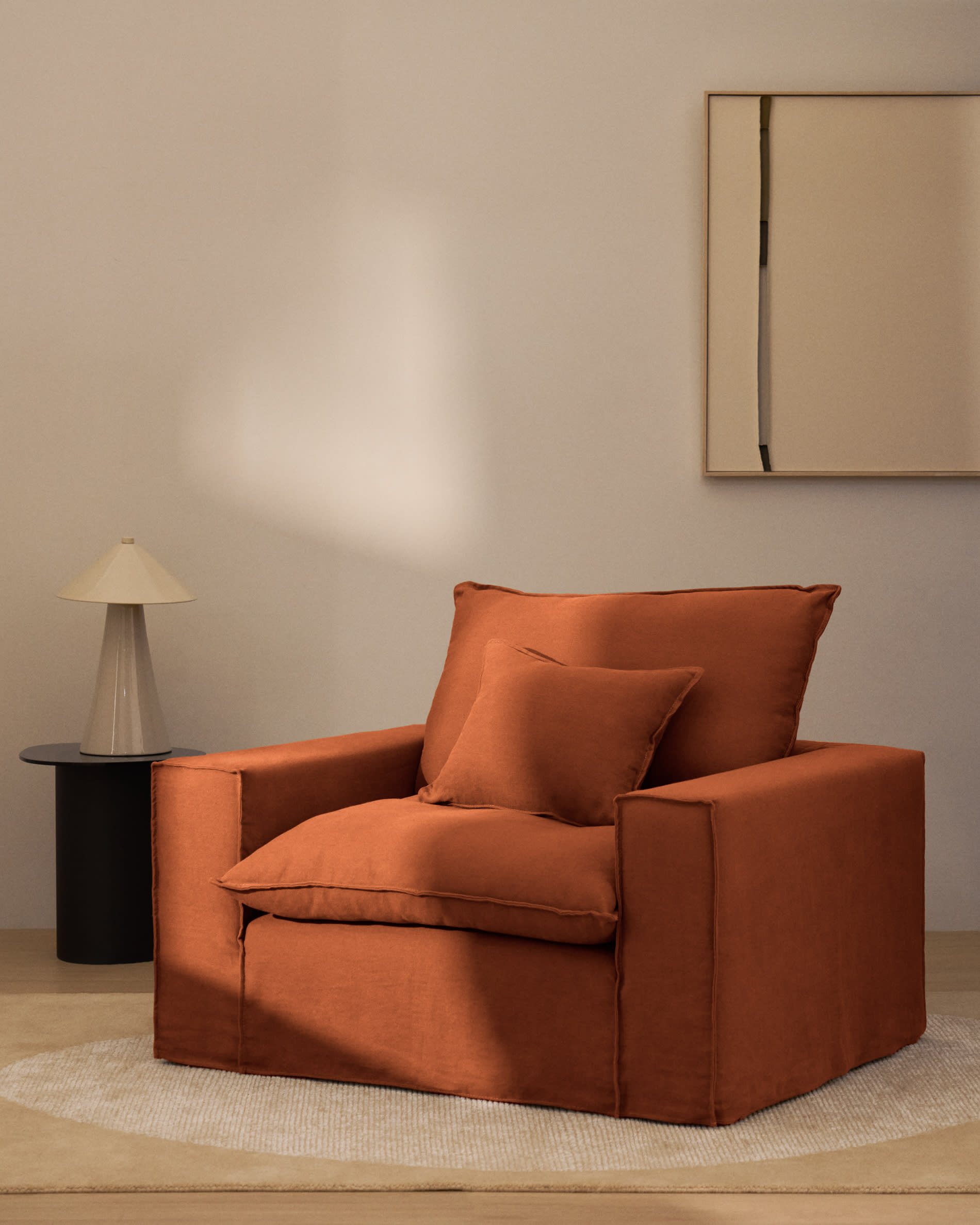 Anarela 100% terracotta linen armchair with removable cover 130cm FSC Mix Credit
