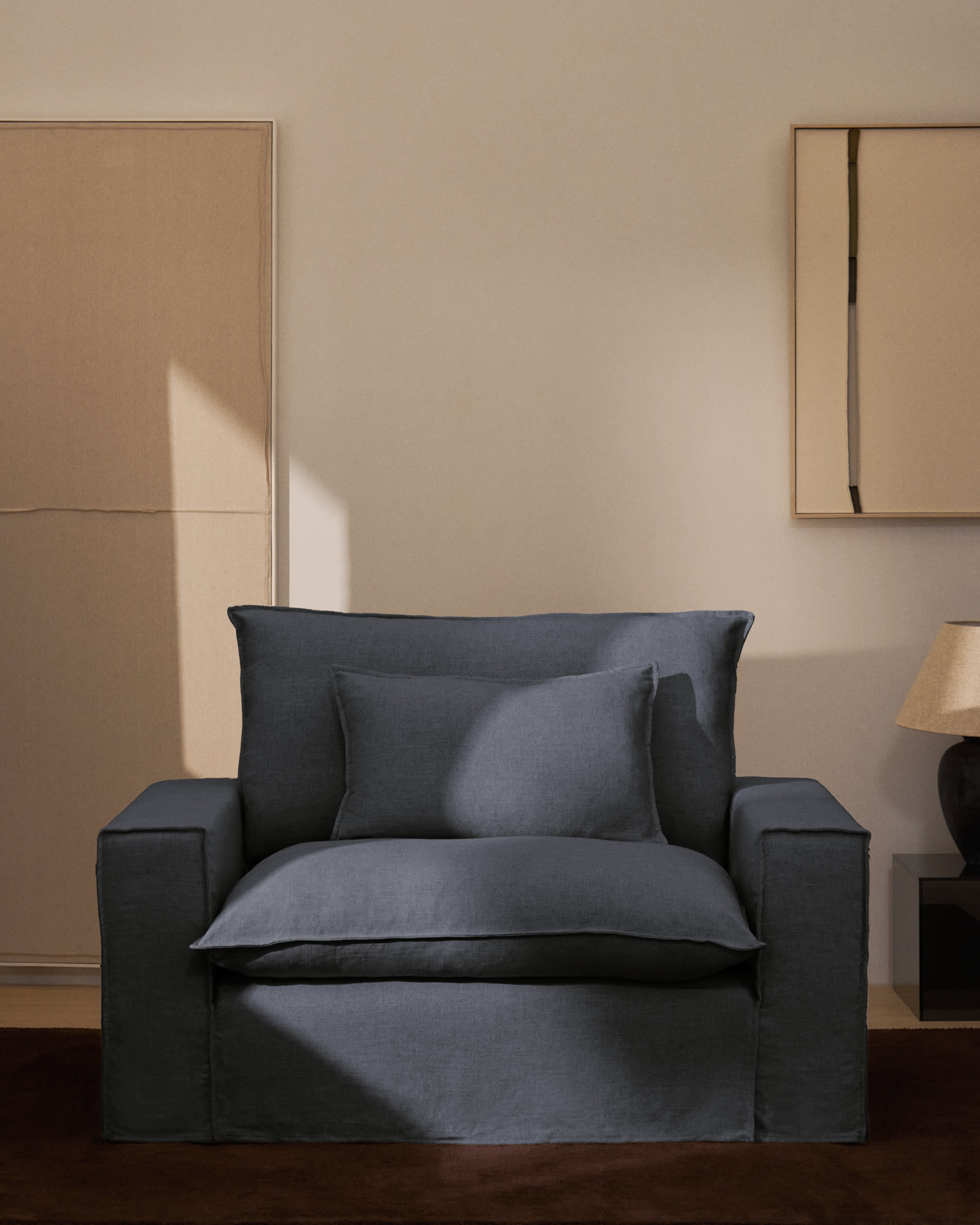Anarela dark grey linen and viscose armchair with removable cover 150cm FSC Mix Credit