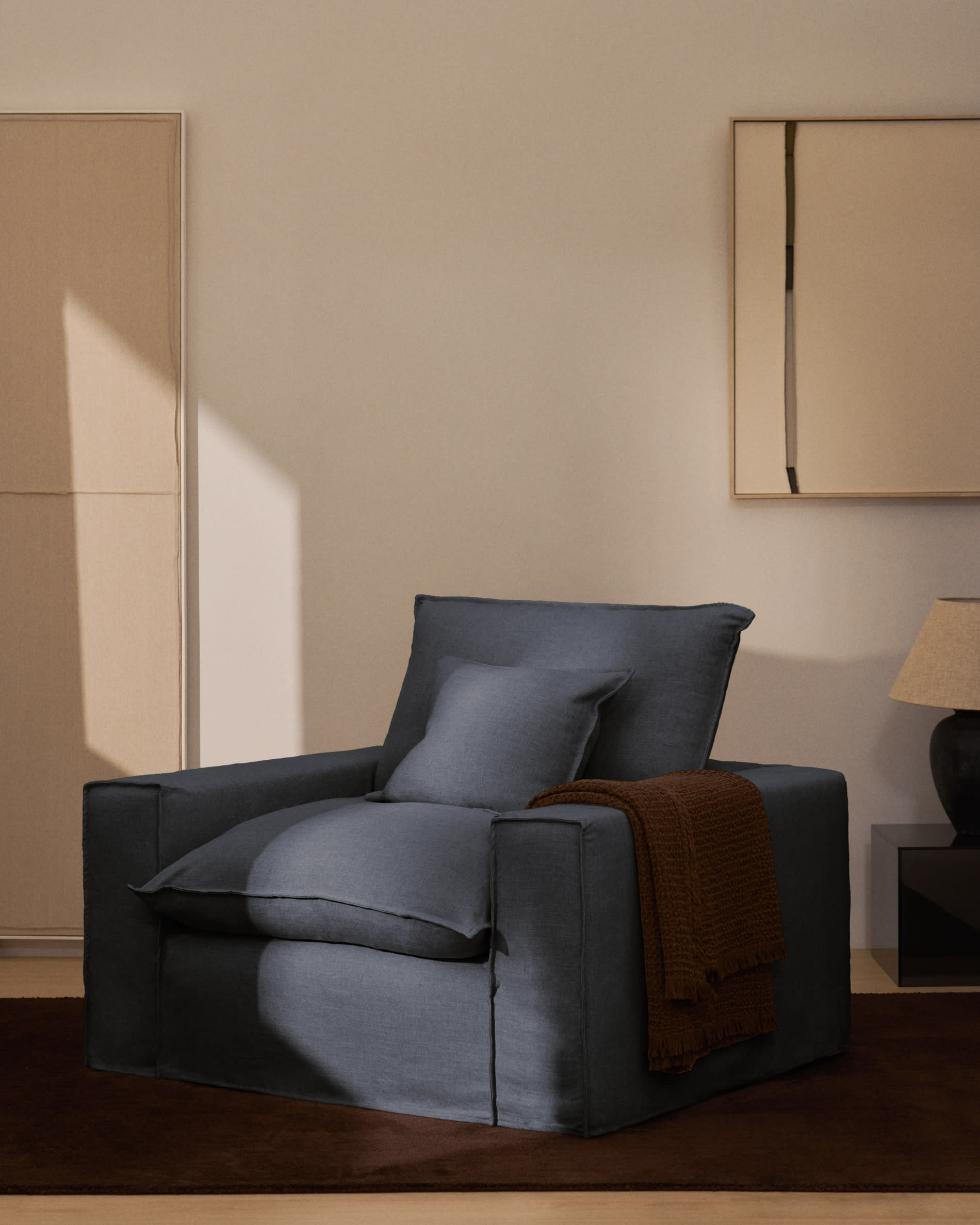 Anarela dark grey linen and viscose armchair with removable cover 130cm FSC Mix Credit
