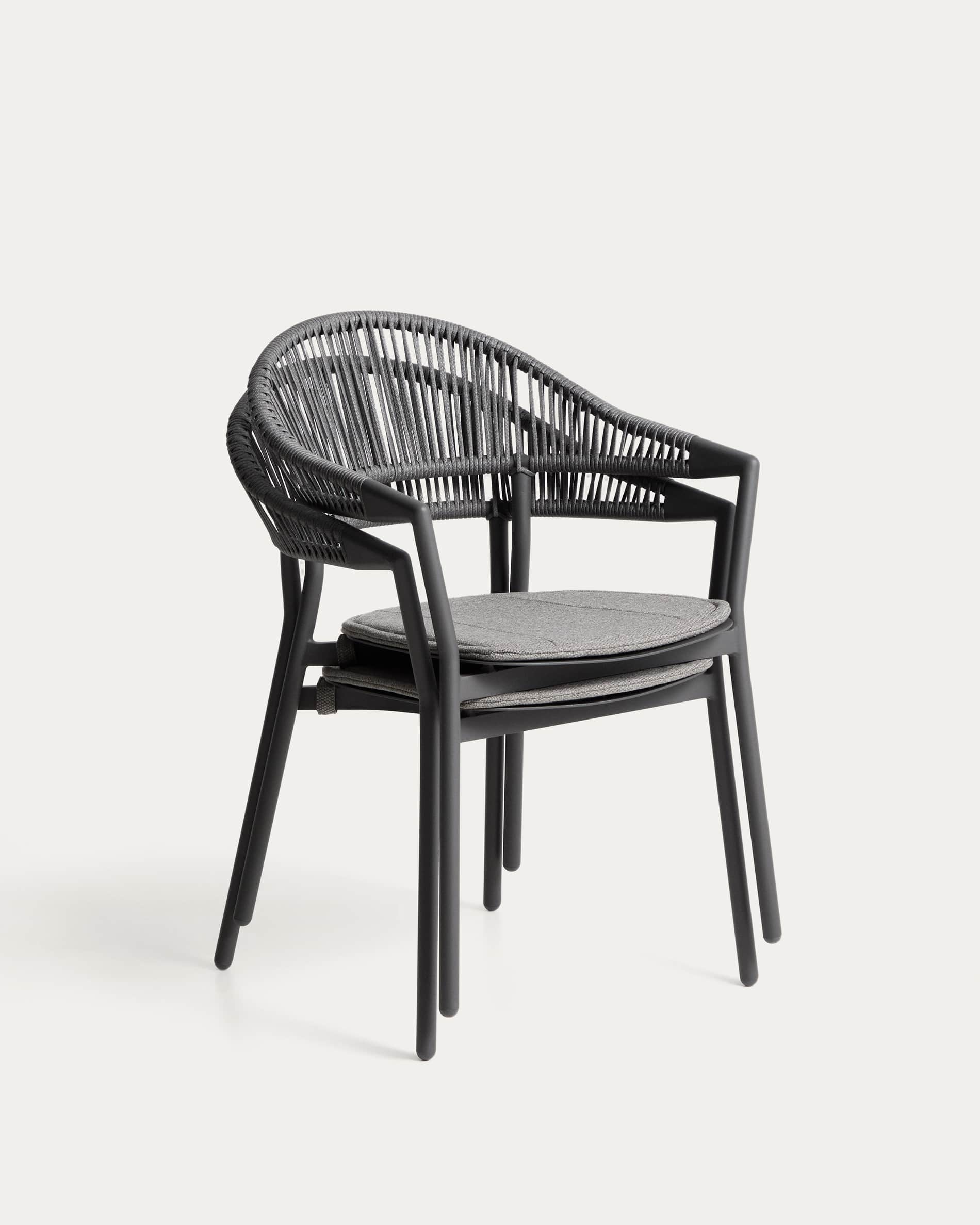 Alimia stackable outdoor chair in graphite aluminium with grey synthetic rope