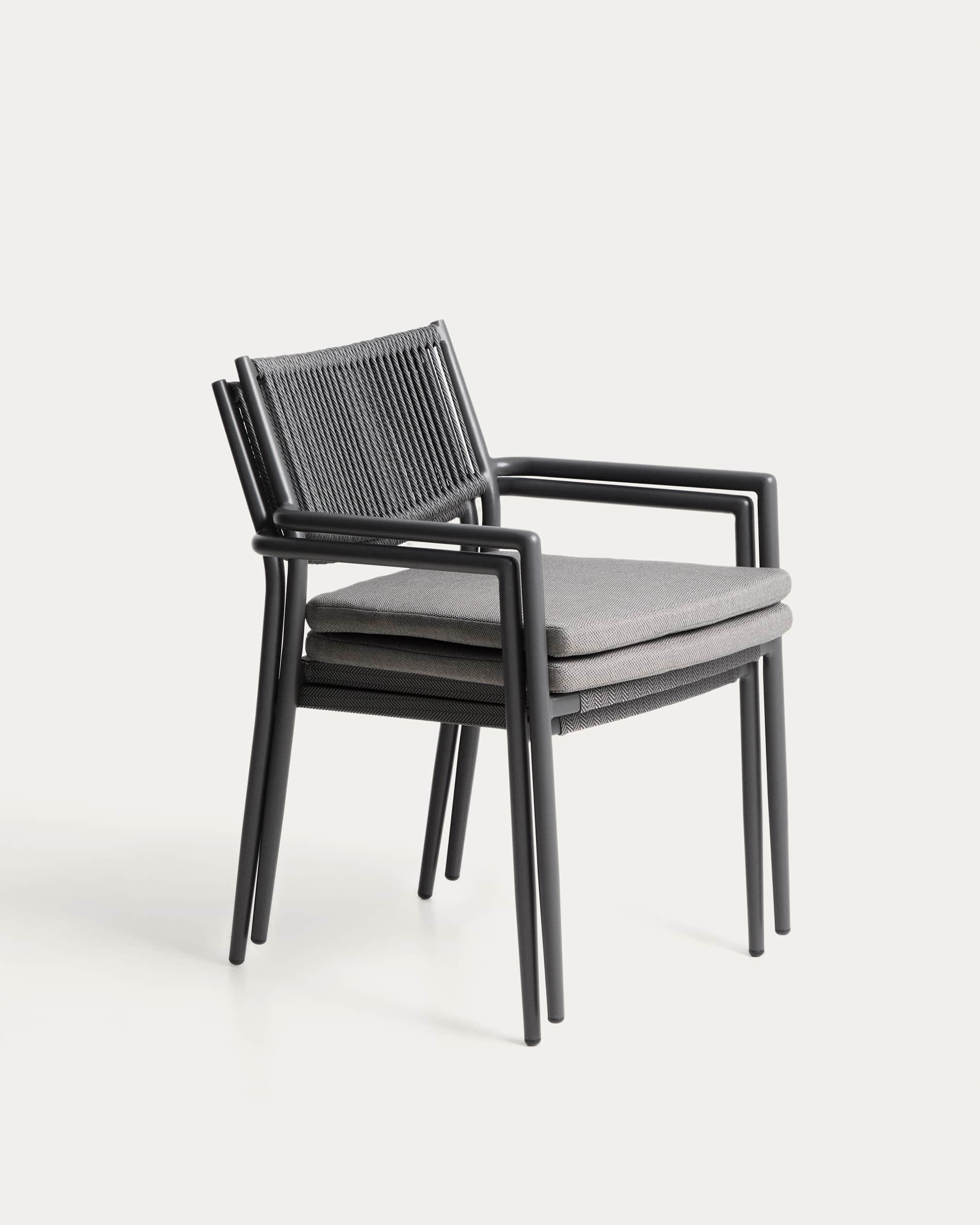 Argasi stackable outdoor chair in graphite aluminium and dark grey synthetic rope cord