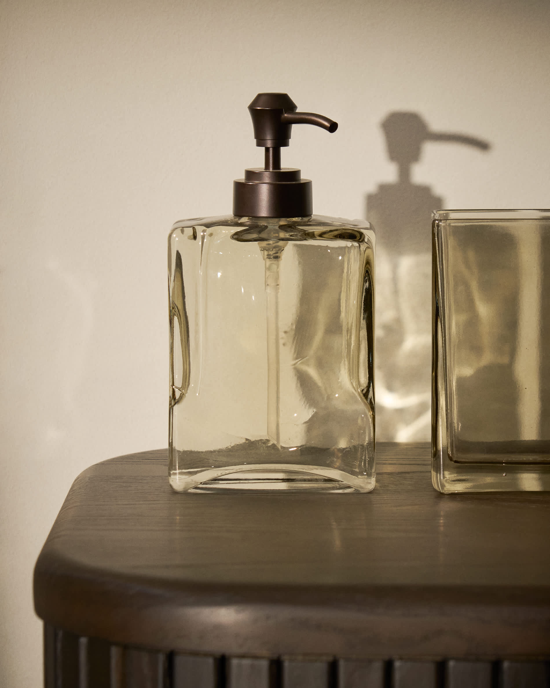 Light brown translucent glass Meris soap dispenser