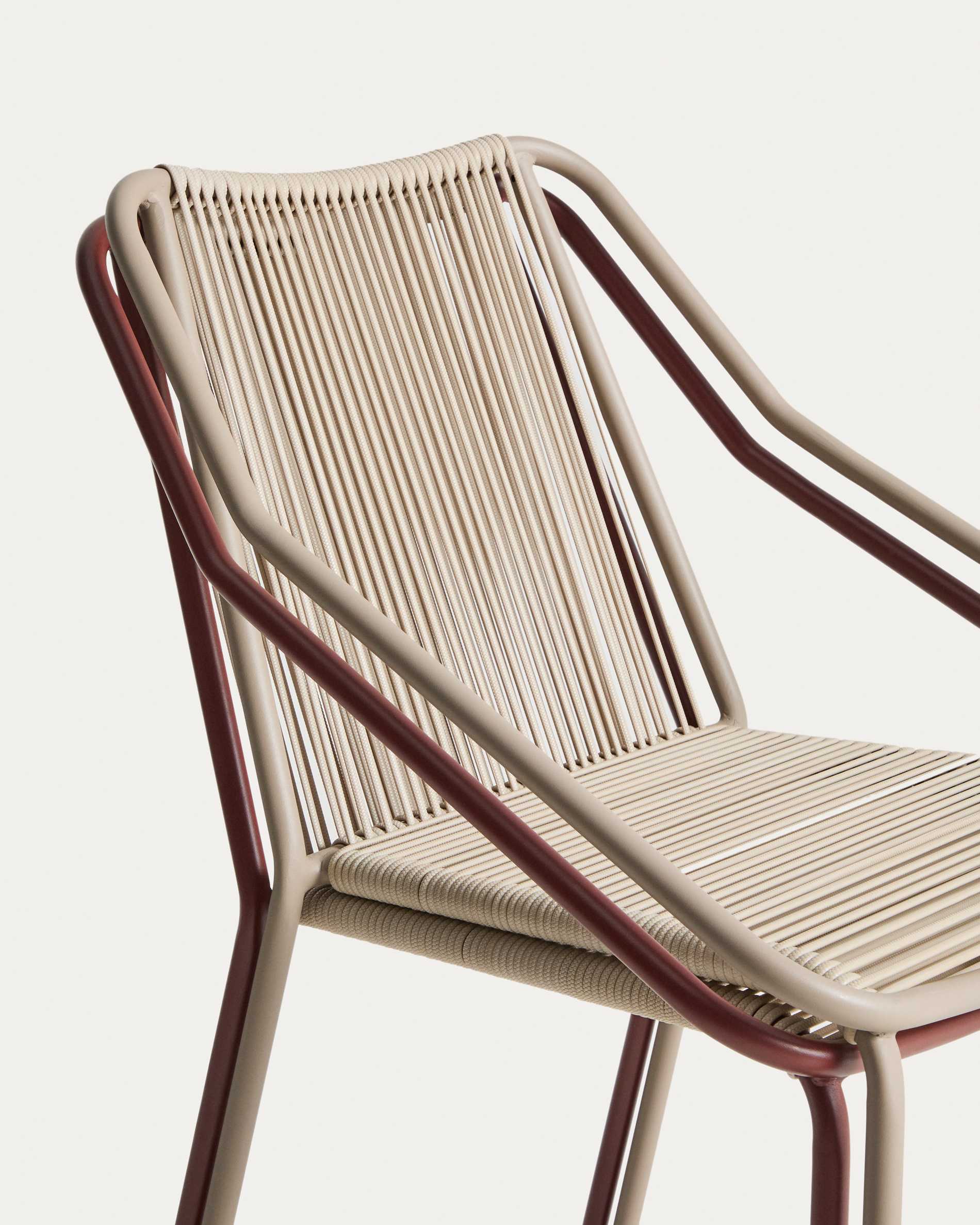 Zivia stackable outdoor chair in ecru rope cord and green galvanised steel