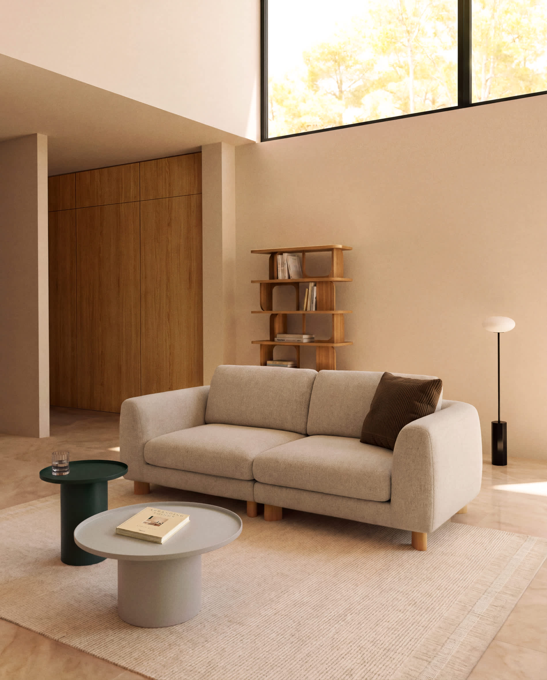 Vera beige 3-seater sofa with natural-finish solid ash wood legs 230 cm FSC Mix Credit