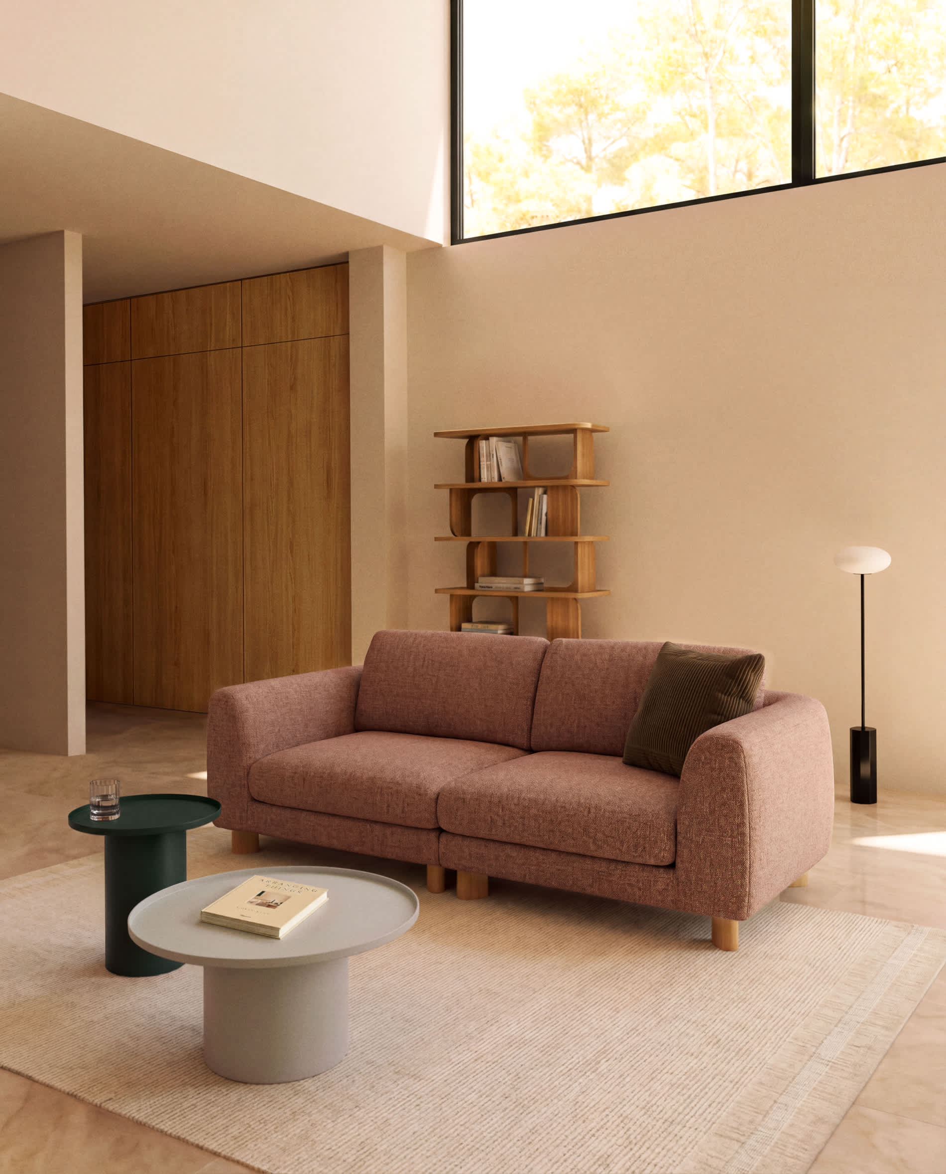 Vera terracotta 3-seater sofa with natural-finish solid ash wood legs 230 cm FSC Mix Credit