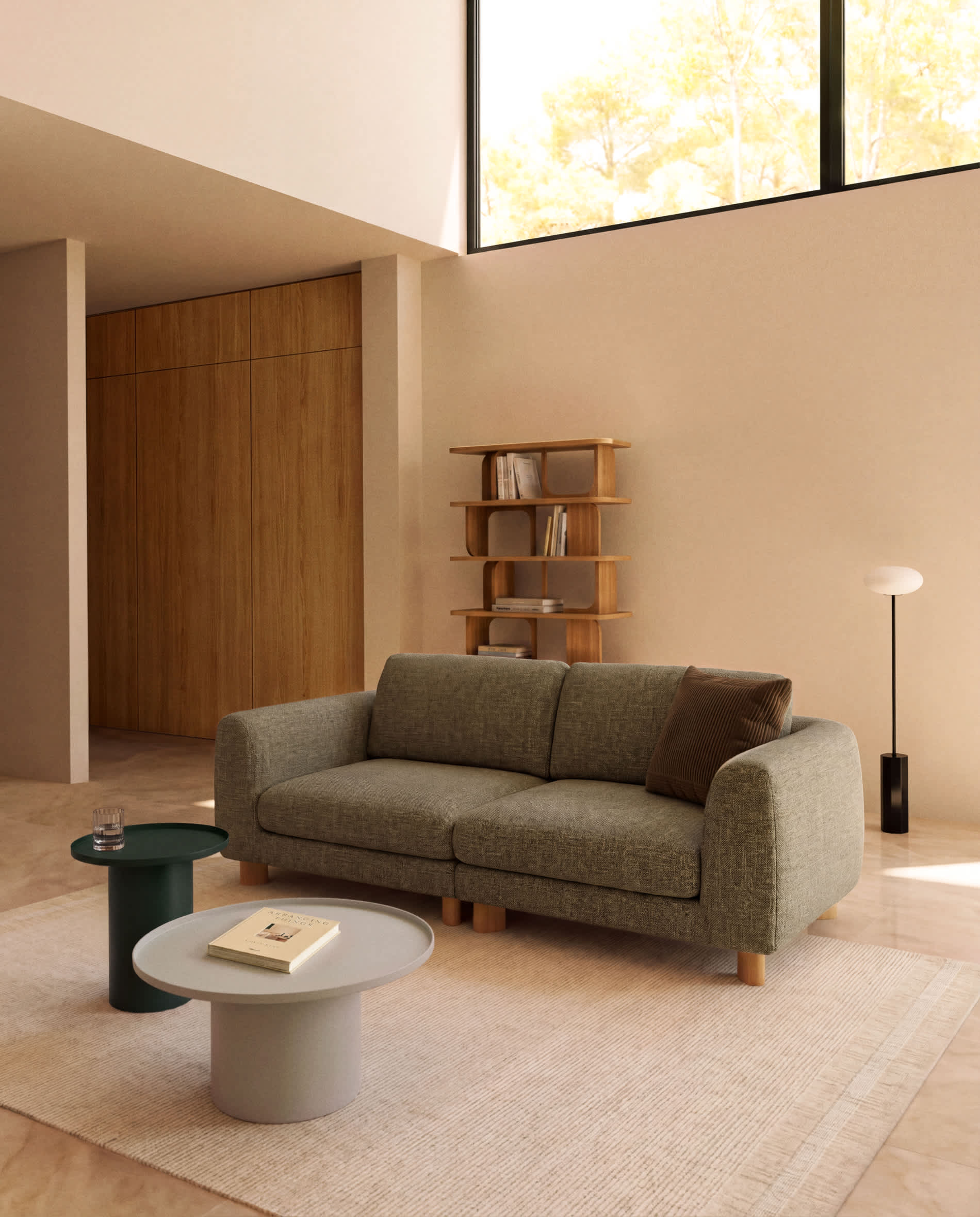 Vera olive green 3-seater sofa with natural-finish solid ash wood legs 230 cm FSC Mix Credit