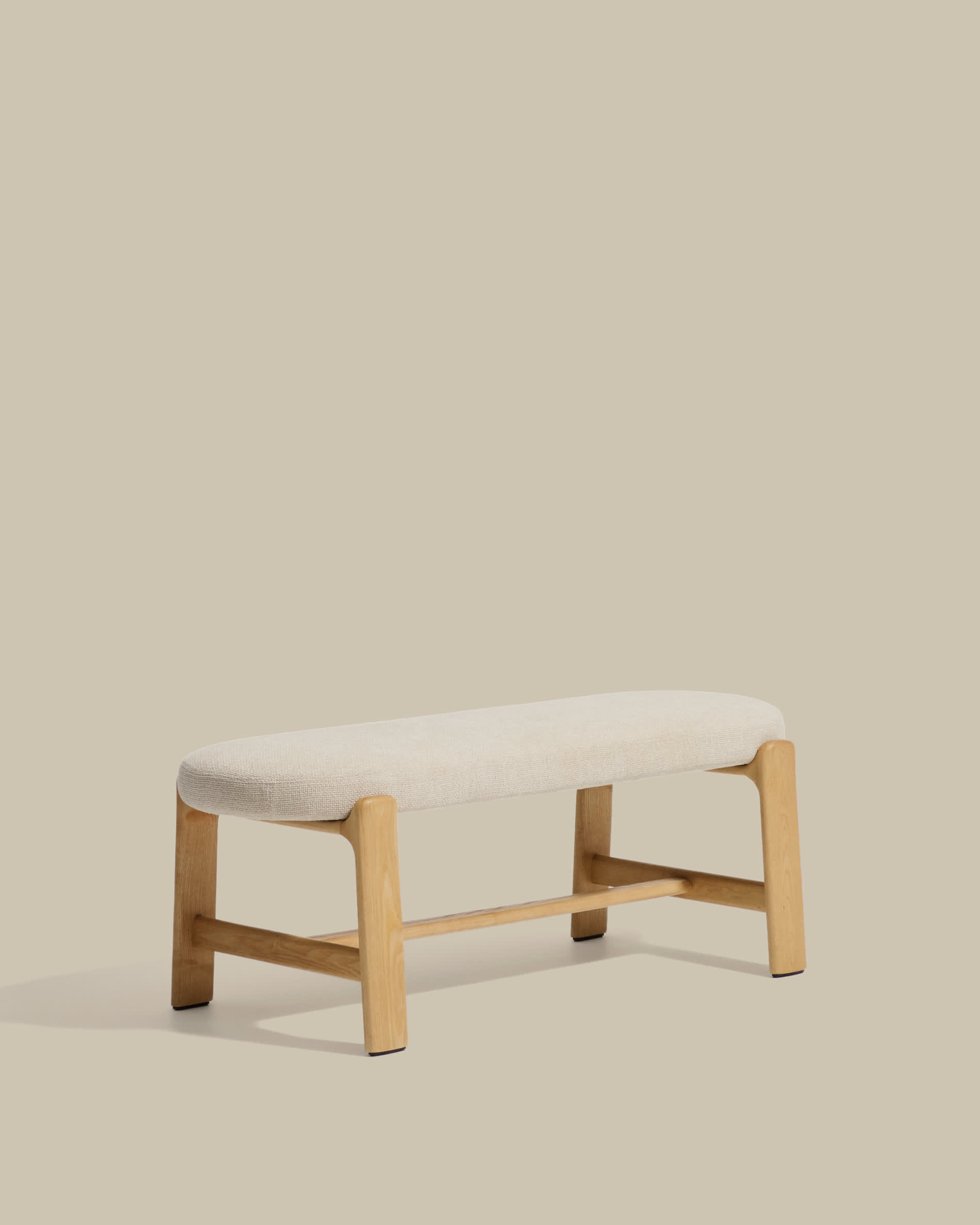 Granite bench in beige chenille and solid ash wood with natural finish 120cm FSC 100%