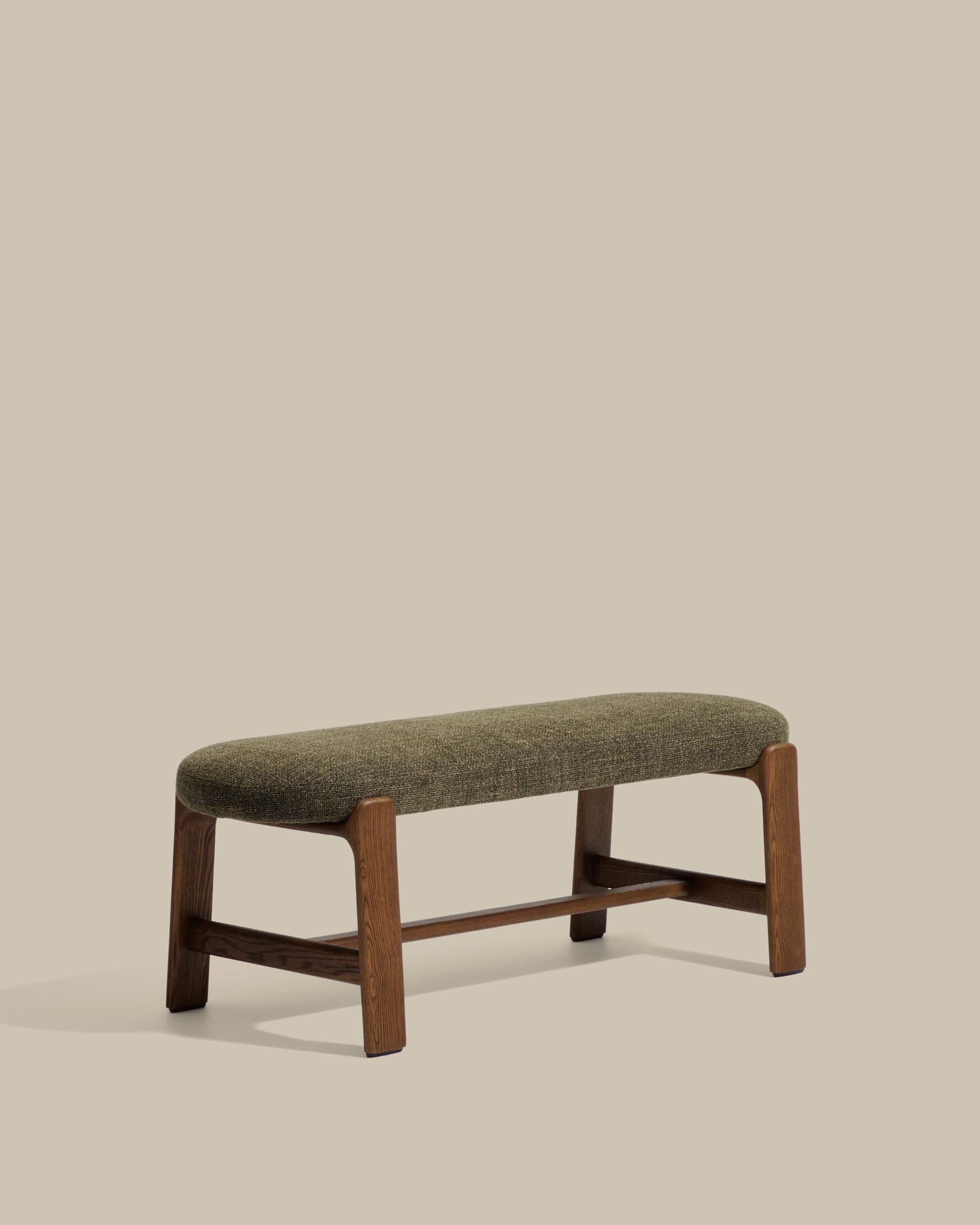 Granite bench in green chenille and solid ash wood with walnut finish 120cm FSC 100%