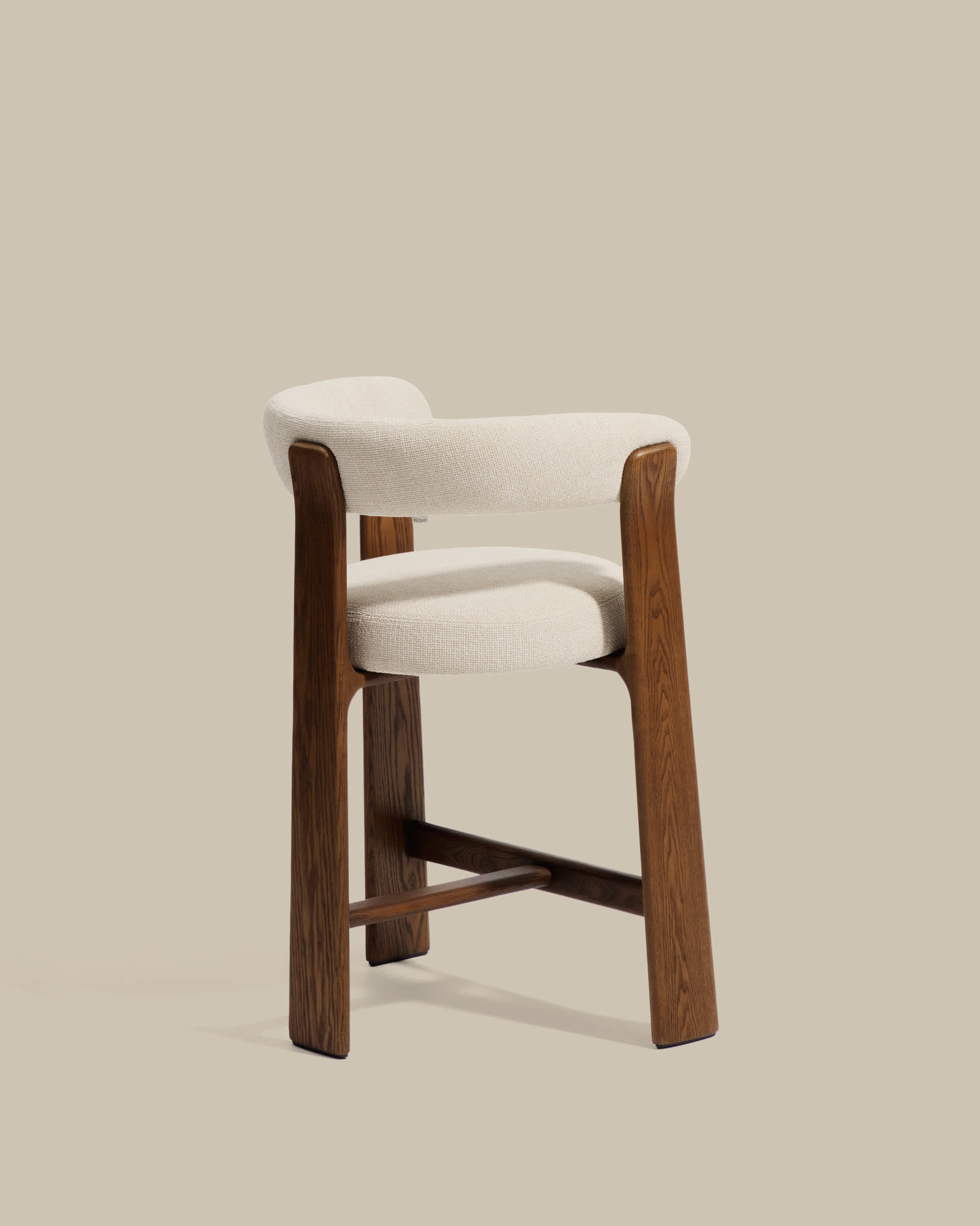 Granite stool with 3 legs in beige chenille and solid ash wood with walnut finish FSC 100% 65cm