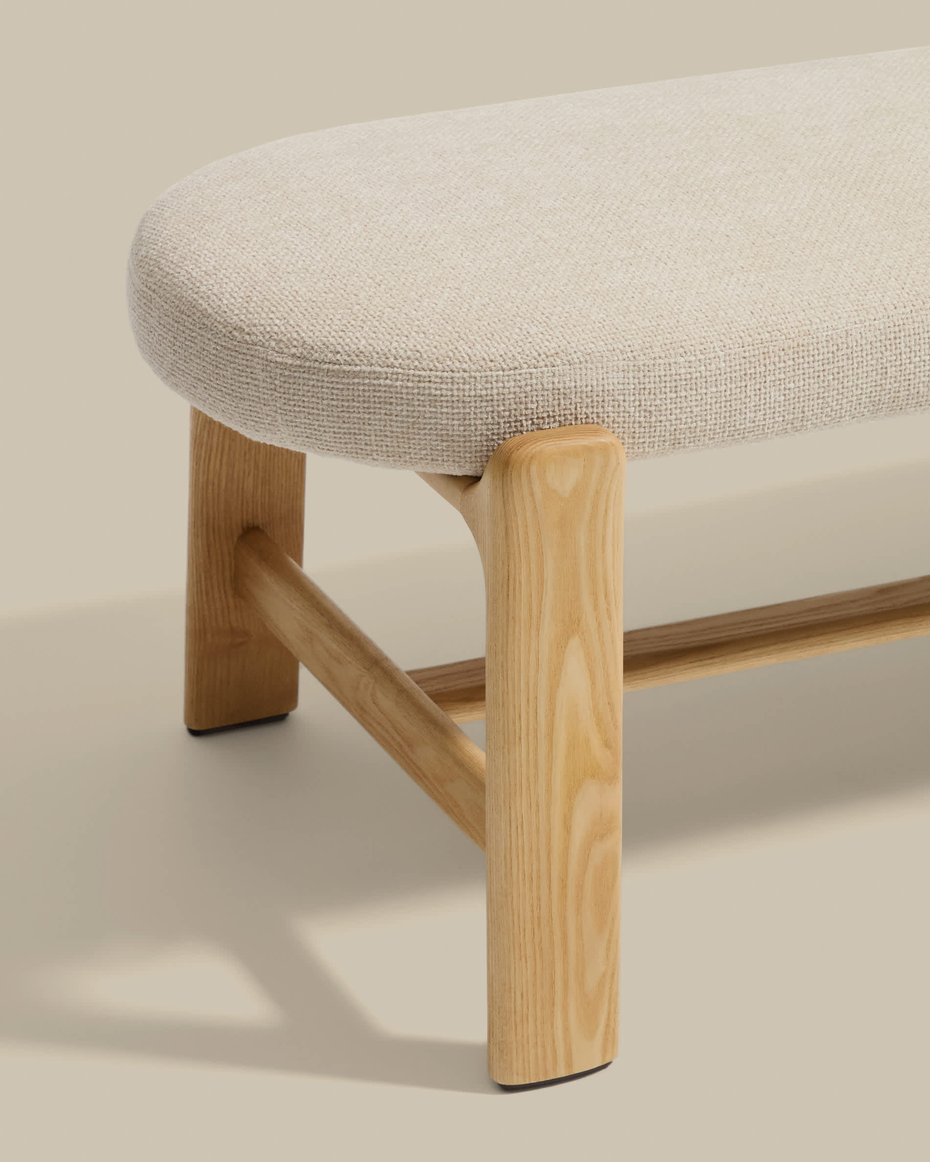 Granite bench in beige chenille and solid ash wood with natural finish 120cm FSC 100%
