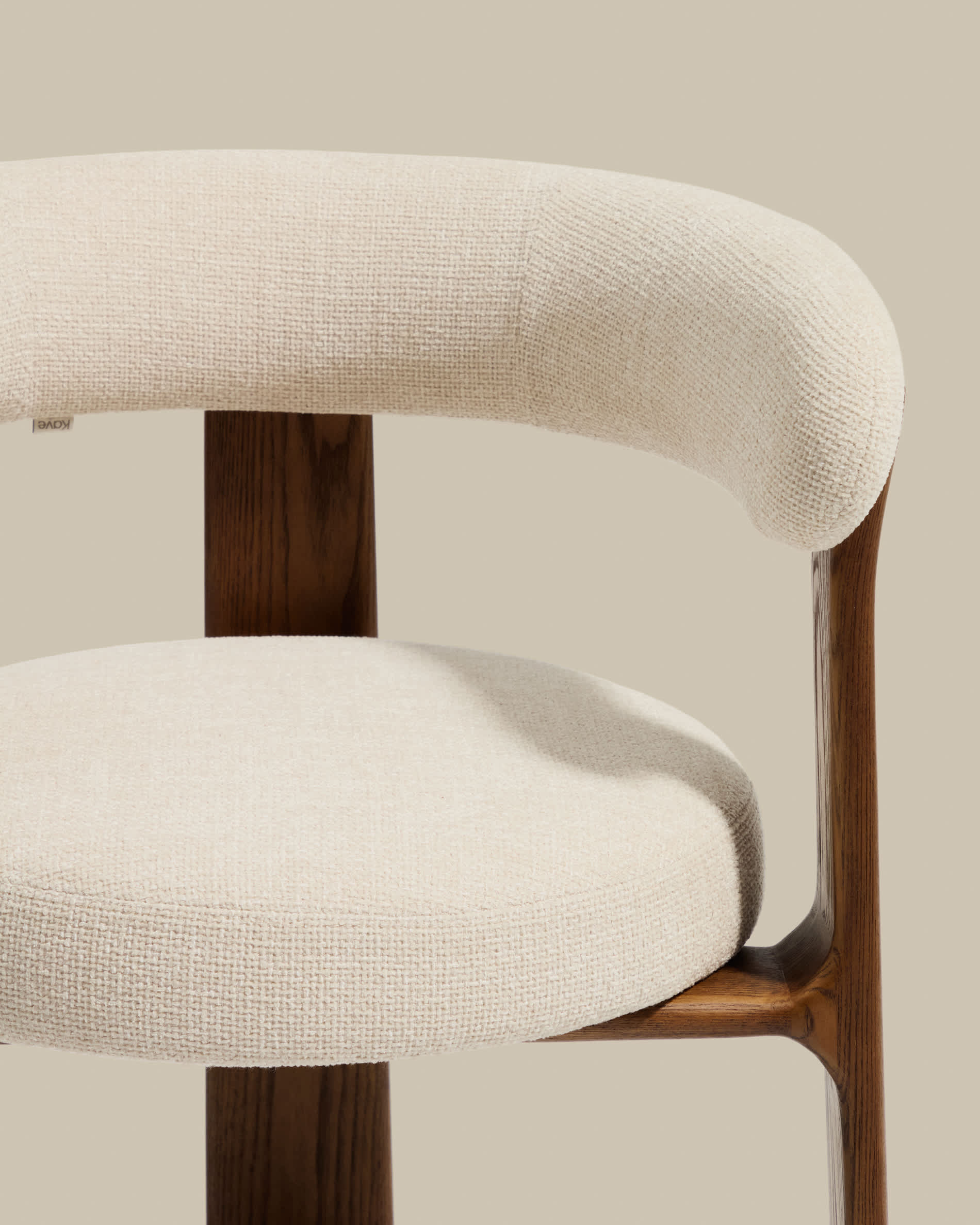 Granite stool with 3 legs in beige chenille and solid ash wood with walnut finish FSC 100% 65cm