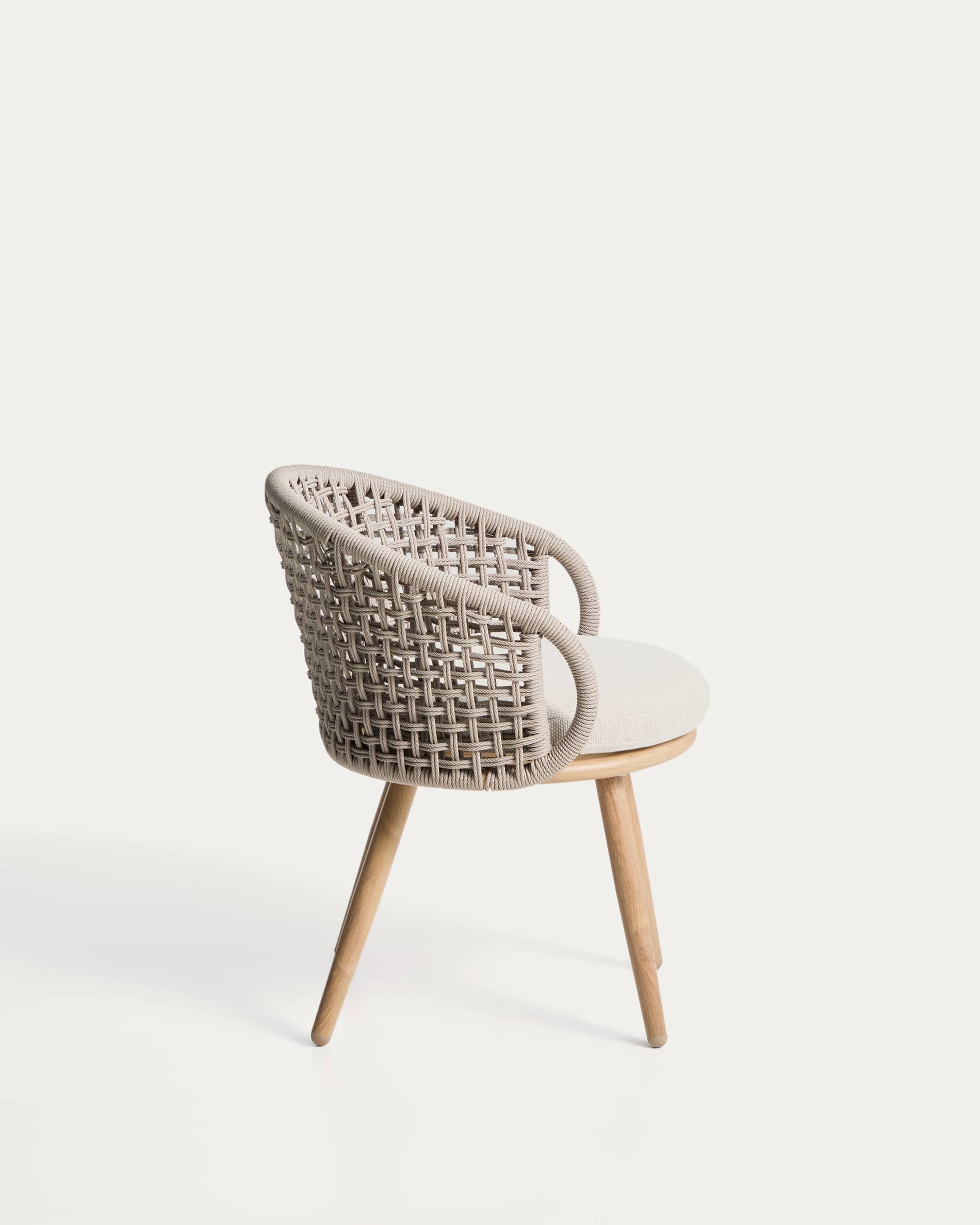 Lidario outdoor chair in wood-effect aluminium and taupe synthetic rope cord